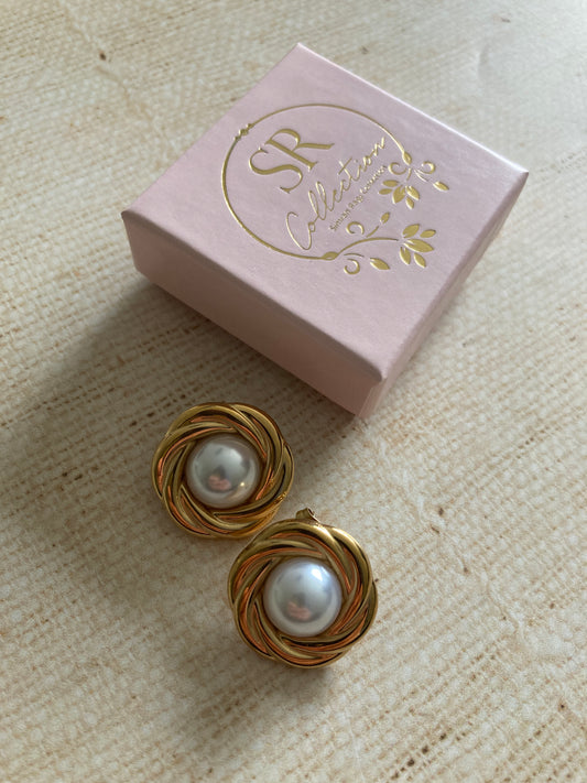 18K Gold Plated Pearl Chunky Stud Earrings (ST1026)