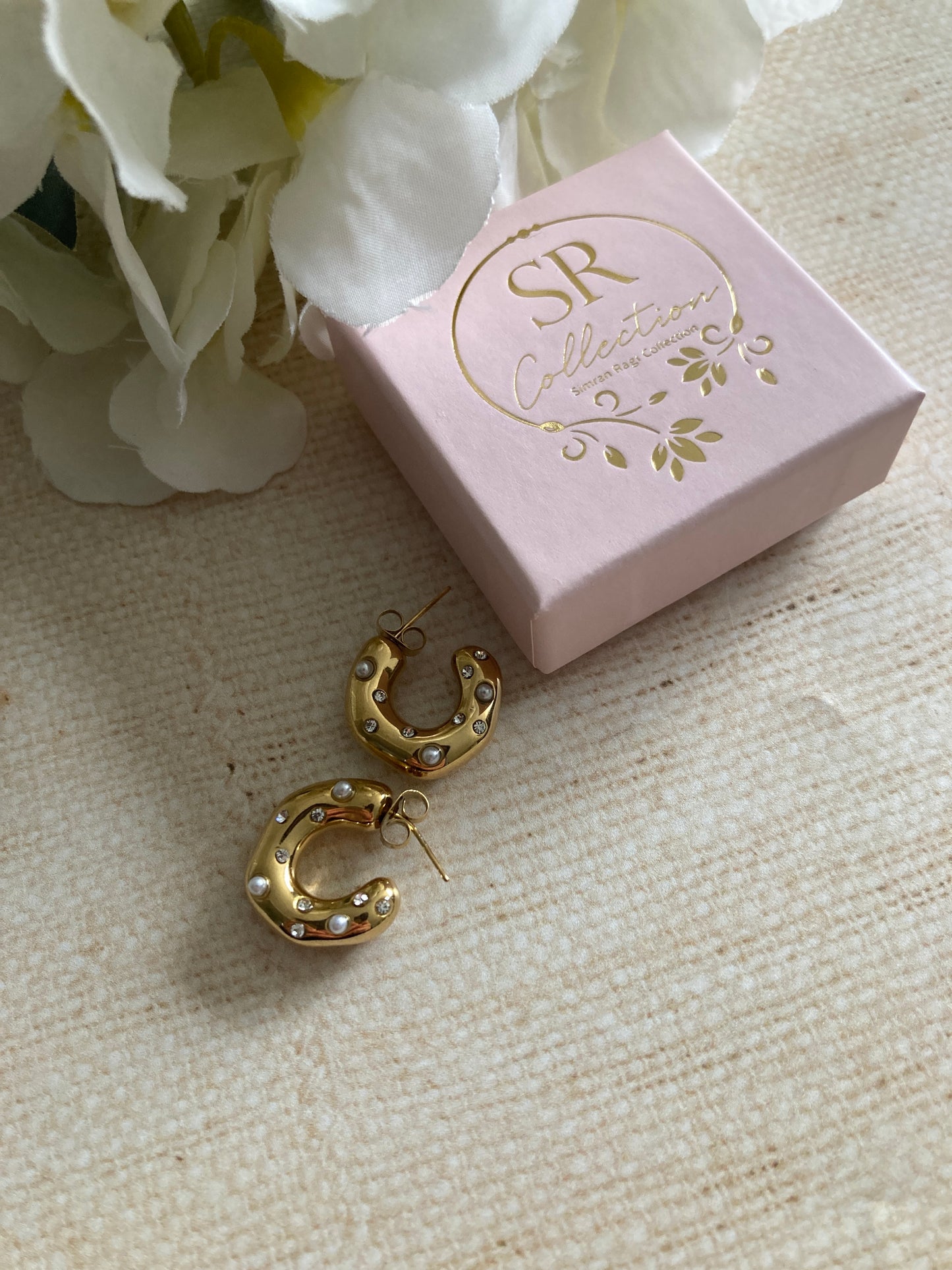 18K Gold Plated Pearl Chunky Hoop Earrings (ST1027)