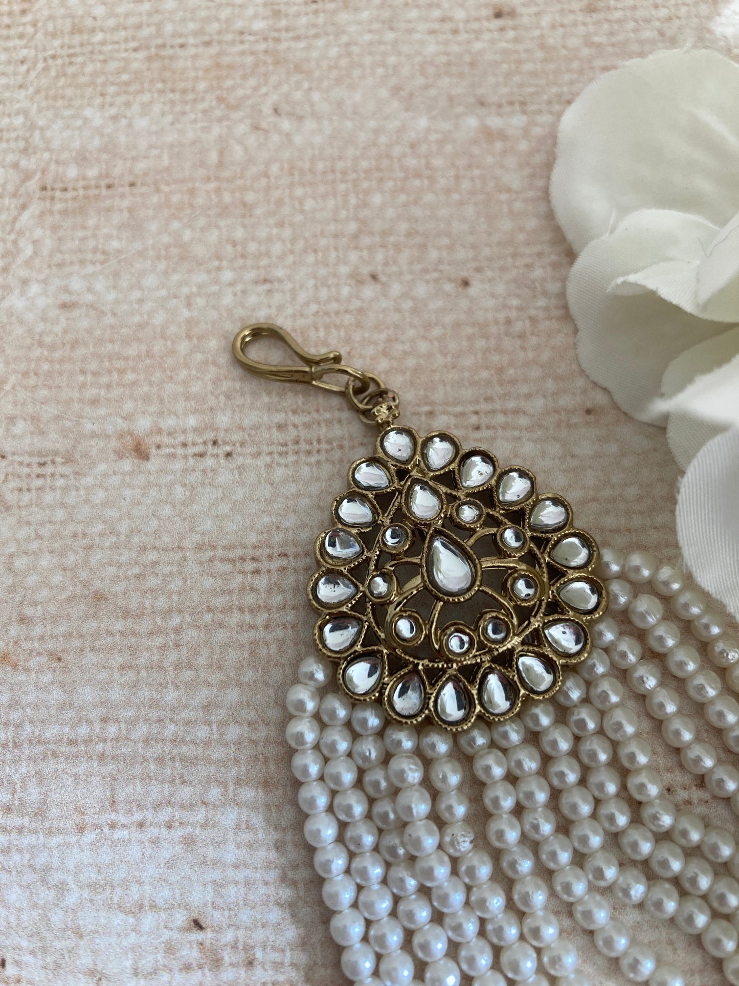 Rania Antique Gold Pearl Passa/Jhumar (ST1033)