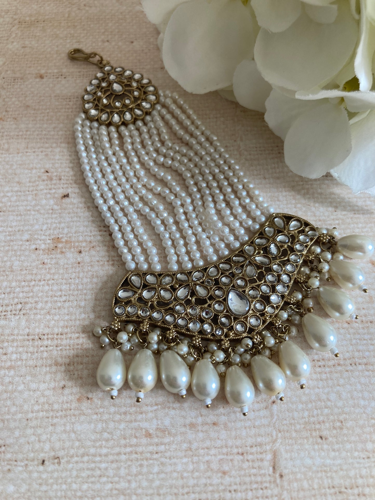 Rania Antique Gold Pearl Passa/Jhumar (ST1033)