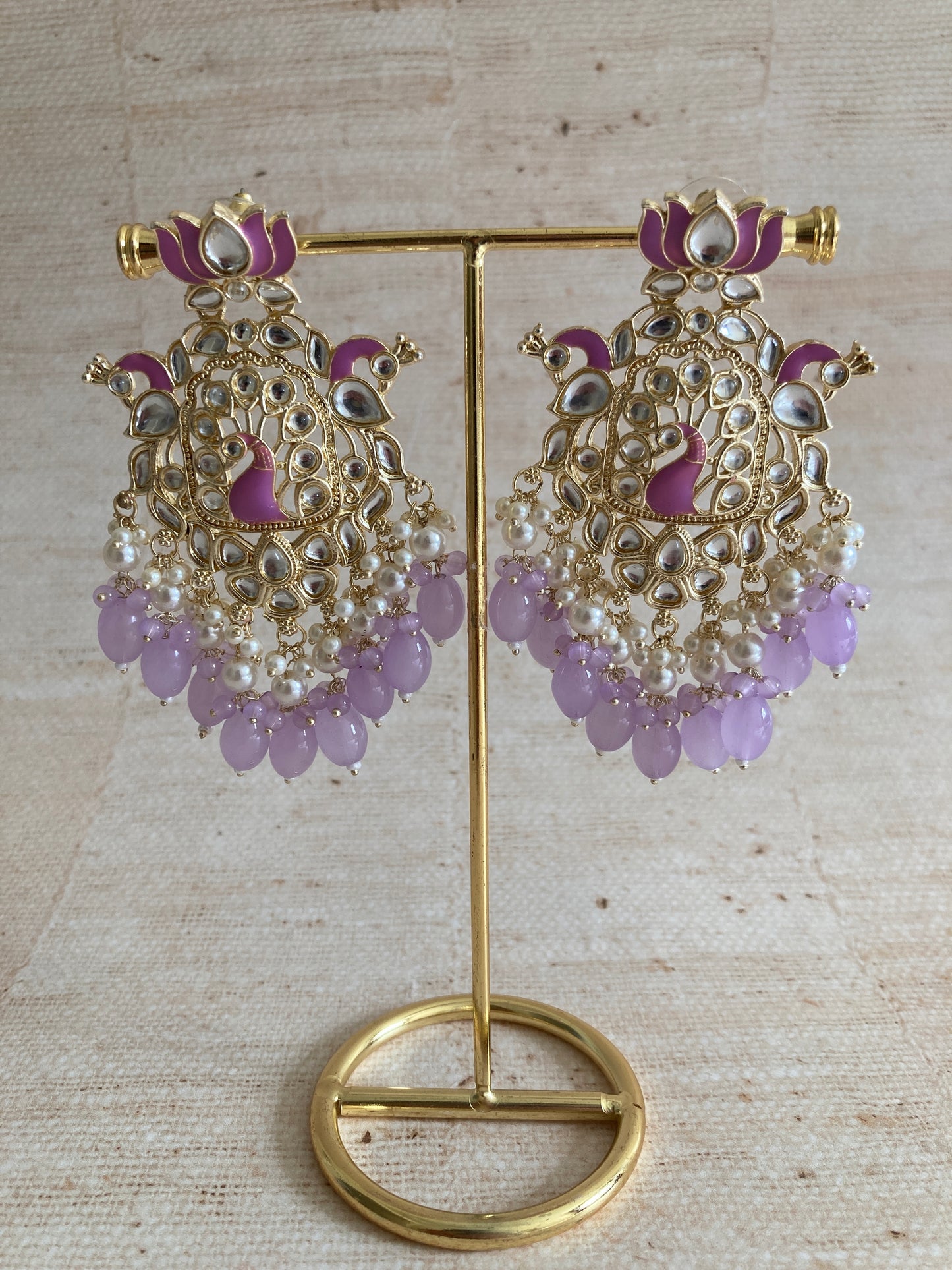 Purple Gold Plated Peacock Indian Earrings (ST1029)