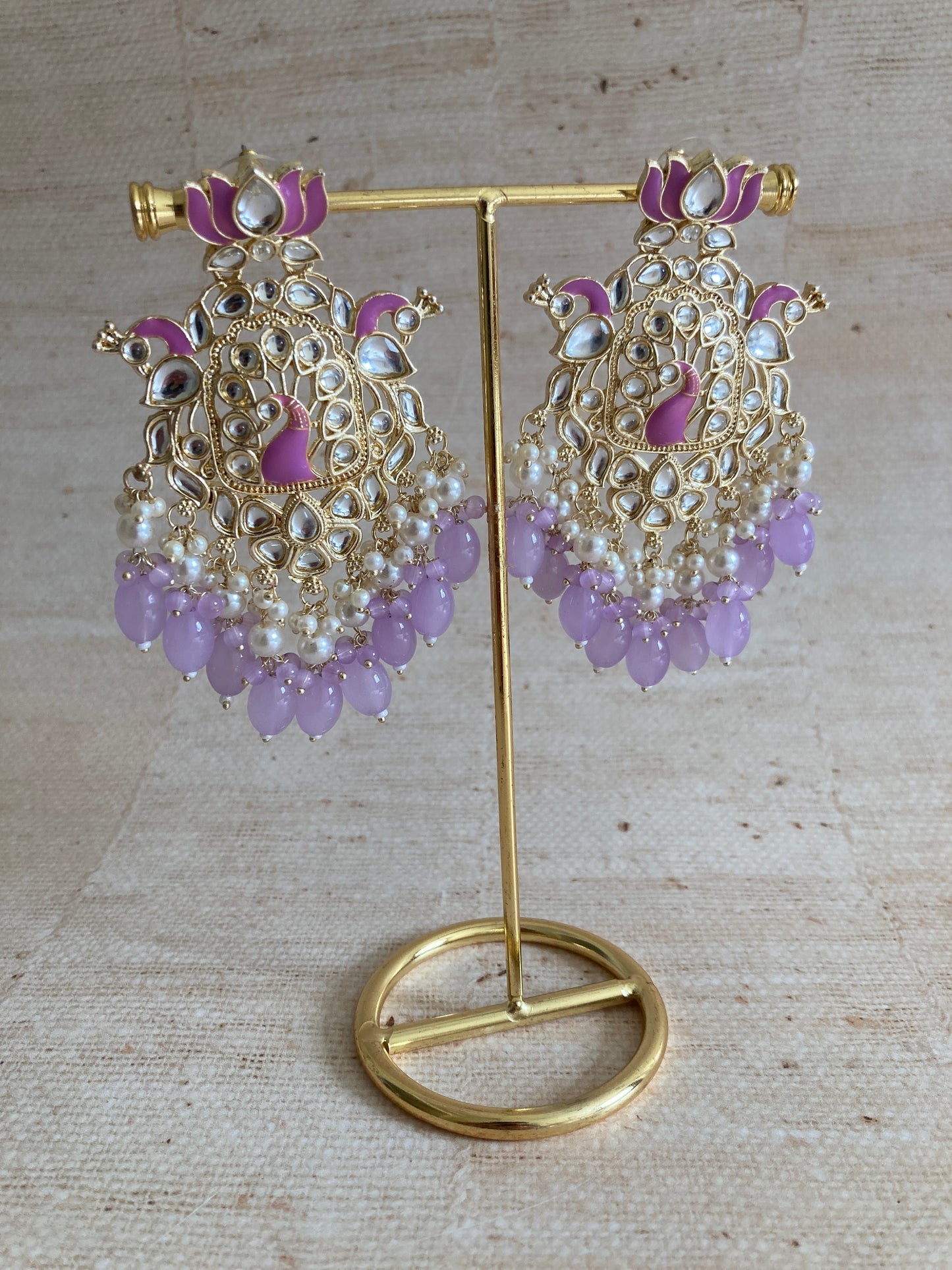 Purple Gold Plated Peacock Indian Earrings (ST1029)