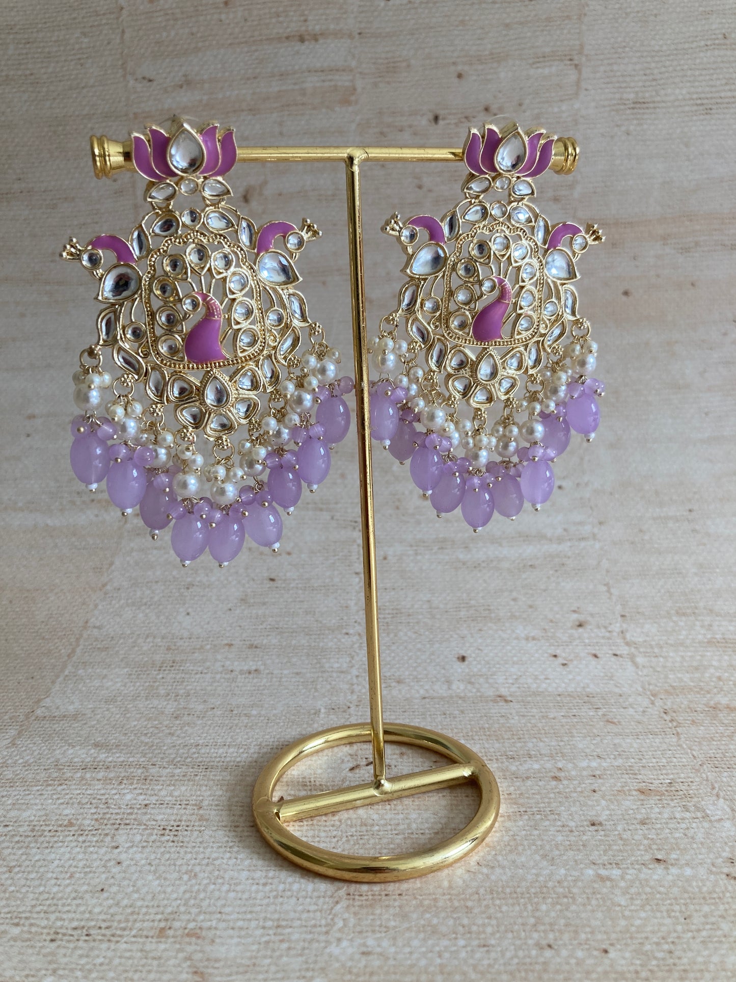 Purple Gold Plated Peacock Indian Earrings (ST1029)