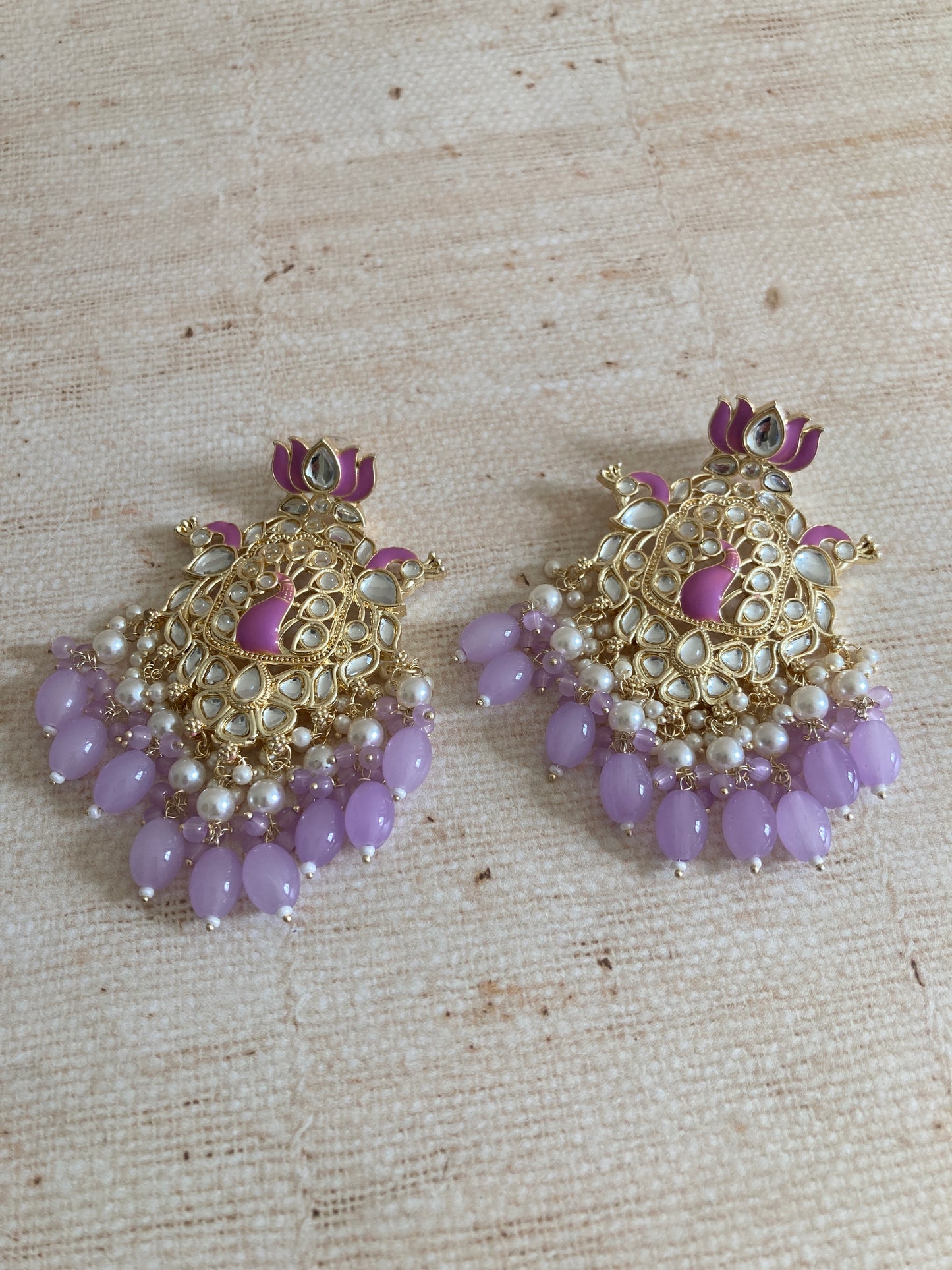 Purple Gold Plated Peacock Indian Earrings (ST1029)