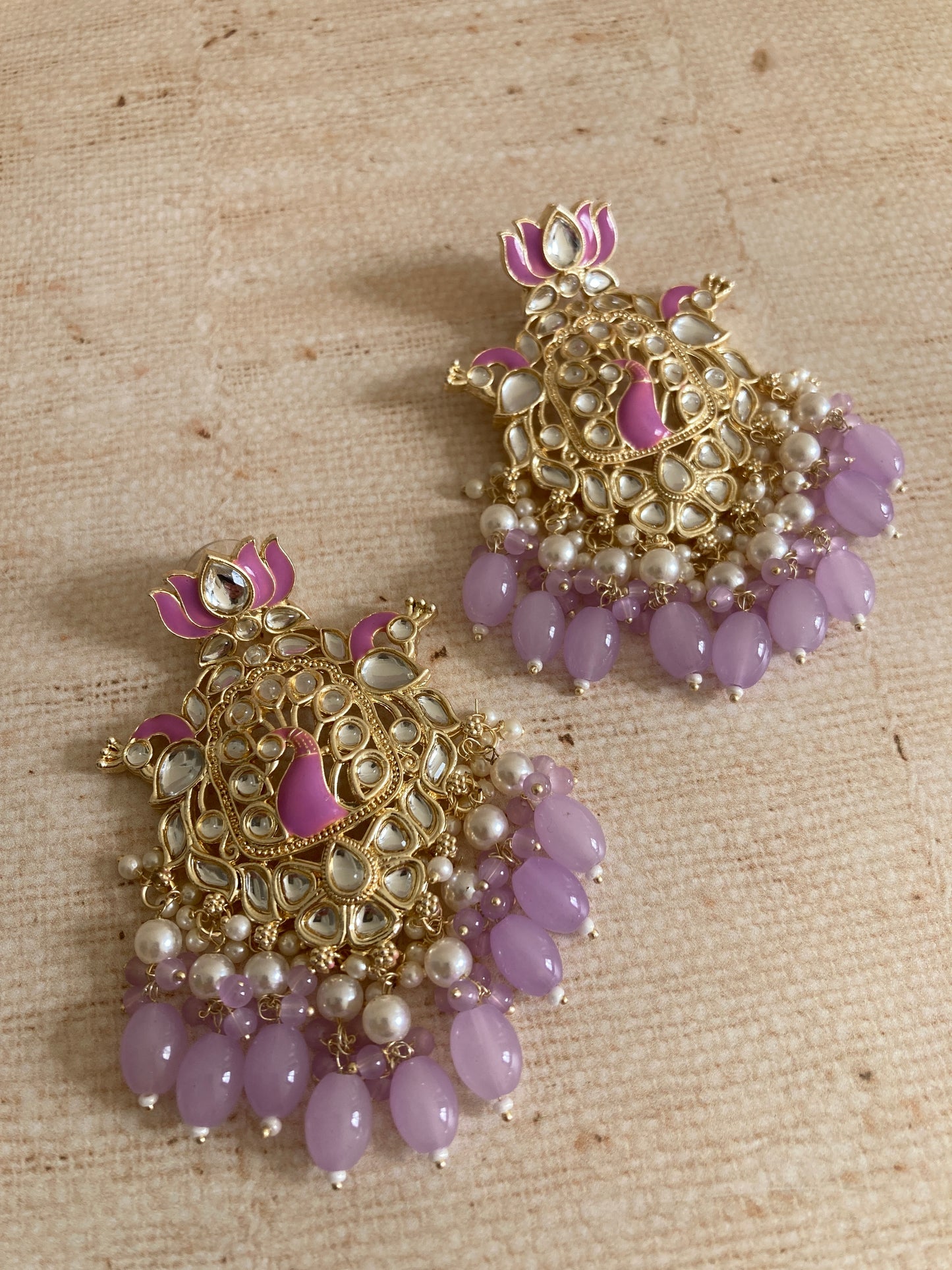 Purple Gold Plated Peacock Indian Earrings (ST1029)