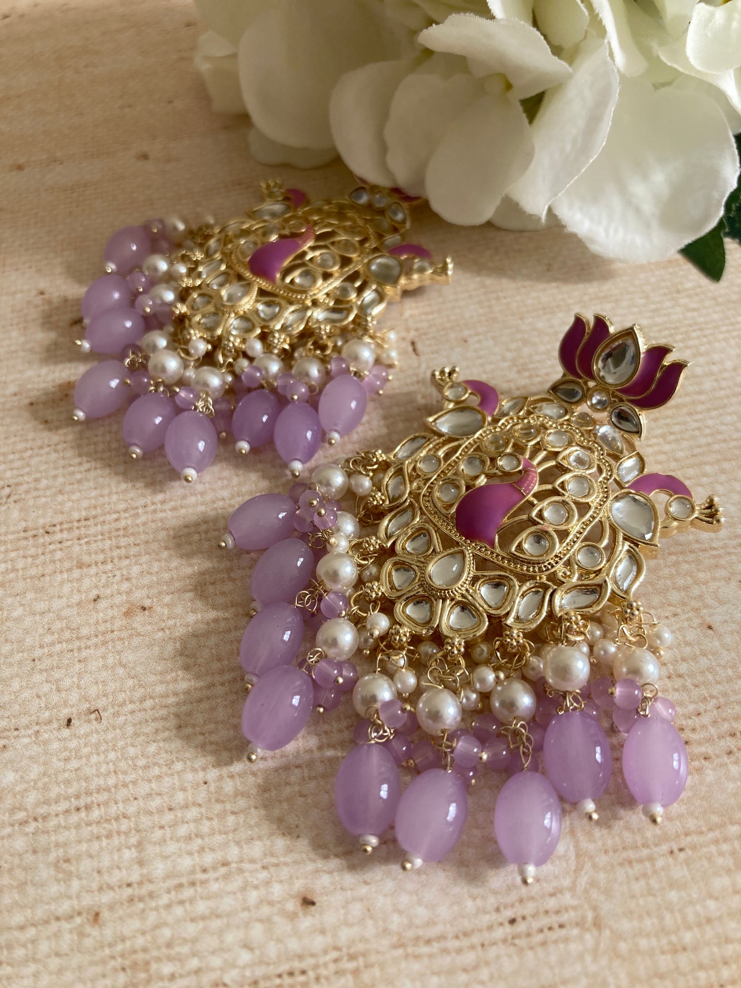 Purple Gold Plated Peacock Indian Earrings (ST1029)