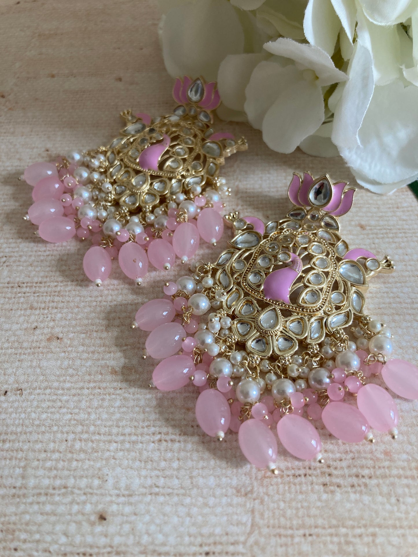 Pink Gold Plated Peacock Indian Earrings (ST1029)