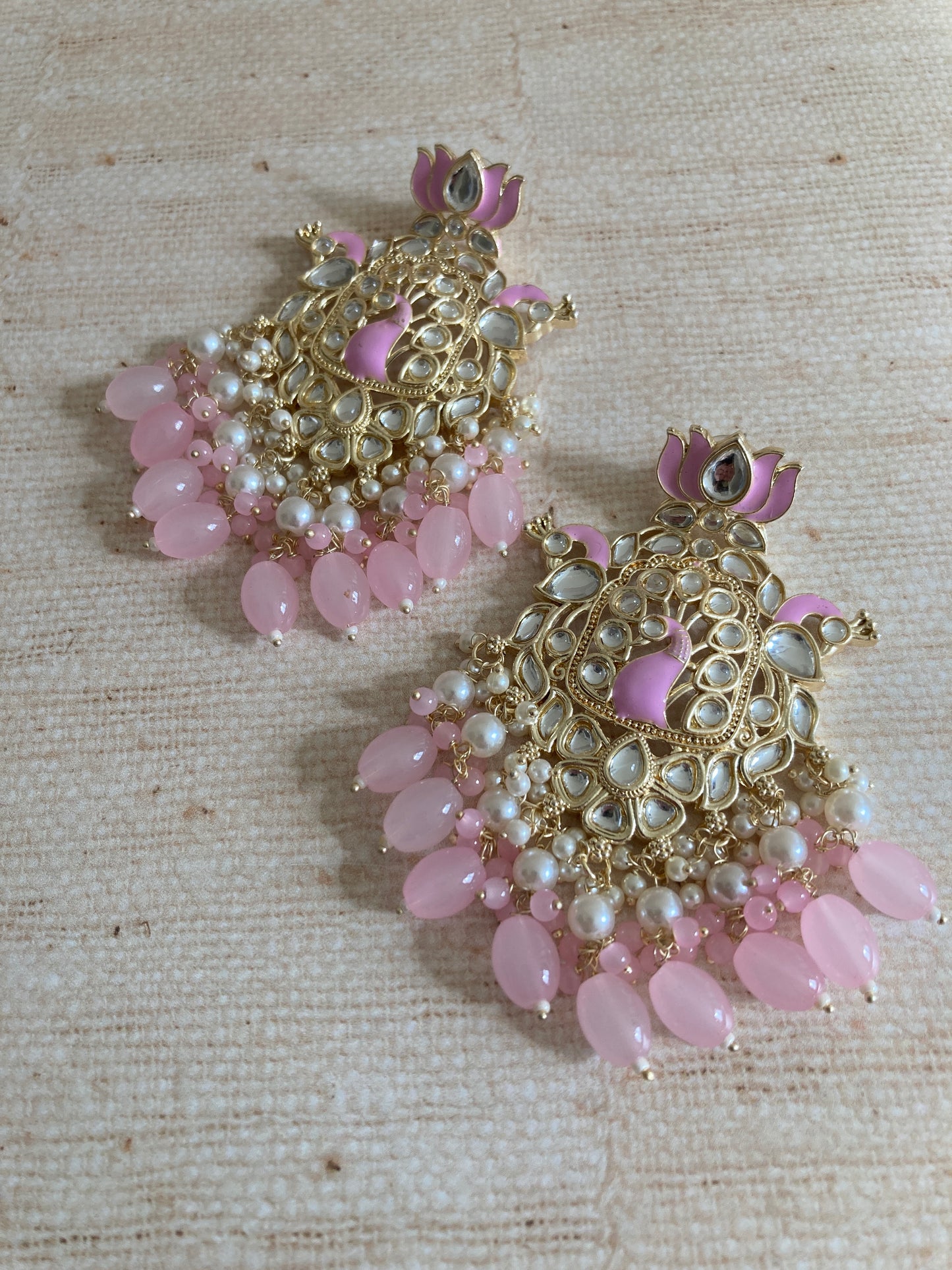 Pink Gold Plated Peacock Indian Earrings (ST1029)