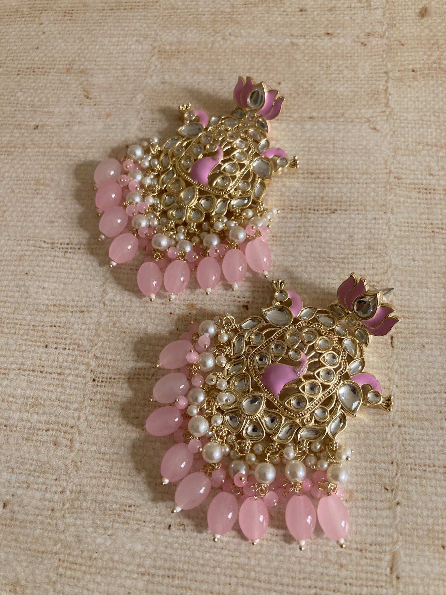 Pink Gold Plated Peacock Indian Earrings (ST1029)