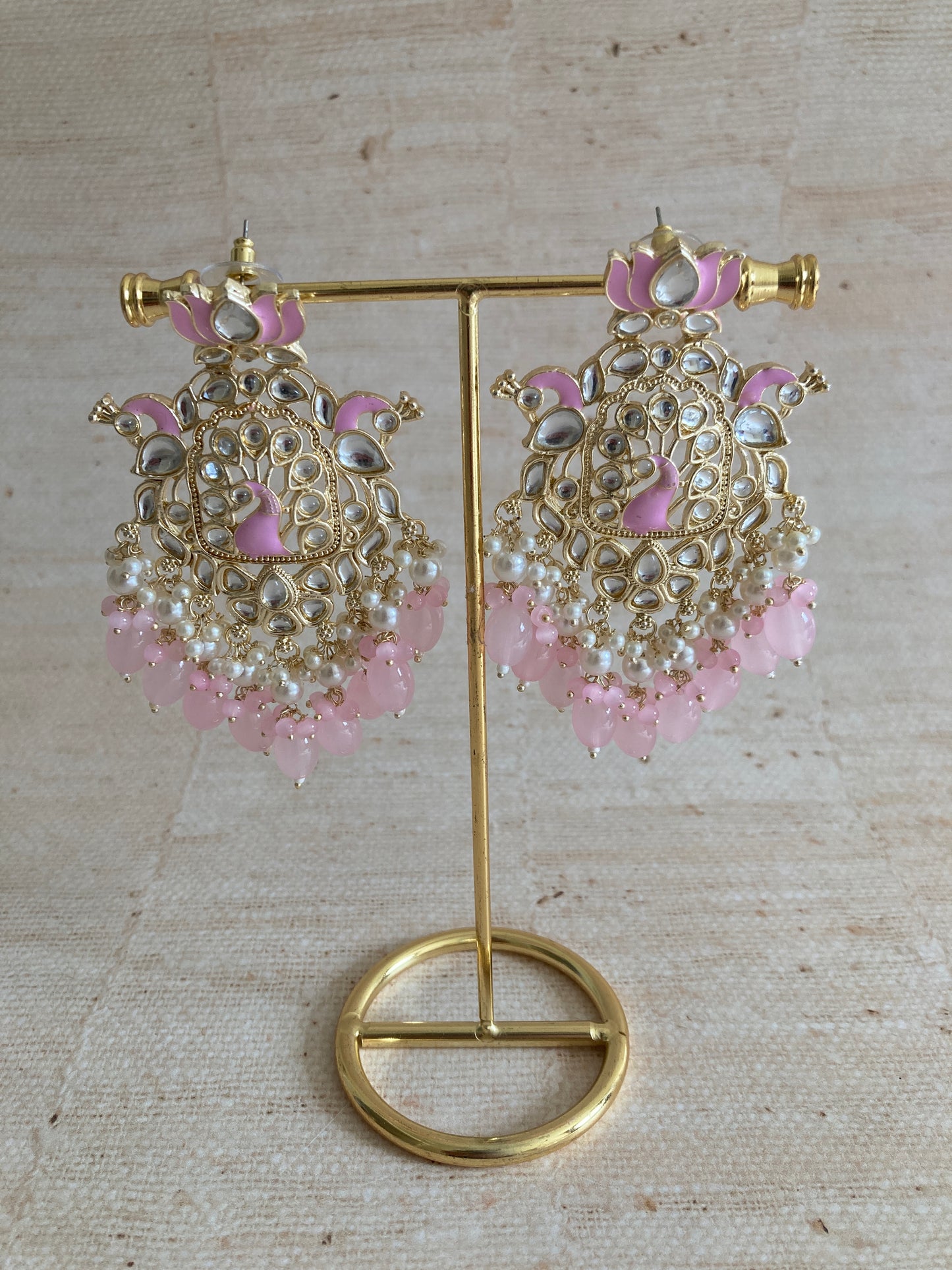 Pink Gold Plated Peacock Indian Earrings (ST1029)