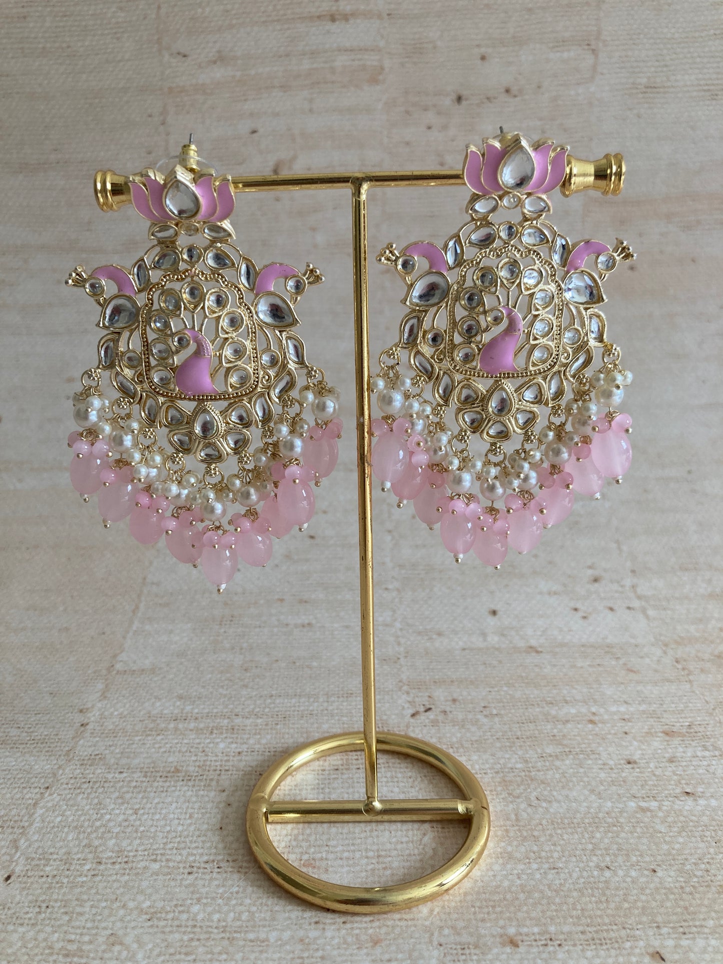 Pink Gold Plated Peacock Indian Earrings (ST1029)