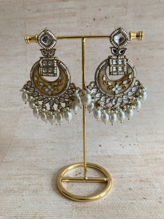 Sabeen White Antique Gold Chand Bali Indian Earrings (ST1030)