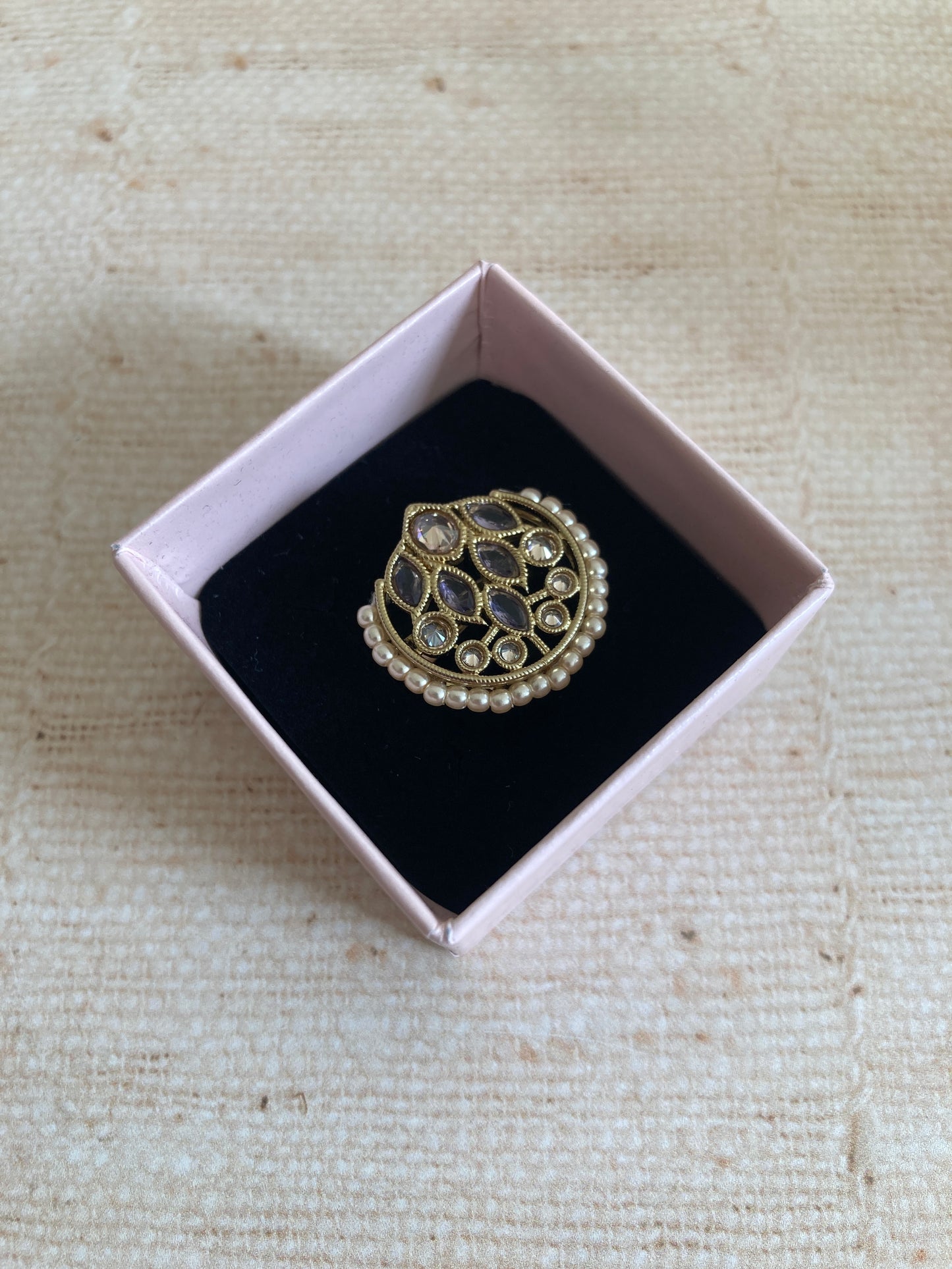 Purple Gold Kundan Adjustable Ring (ST1037)