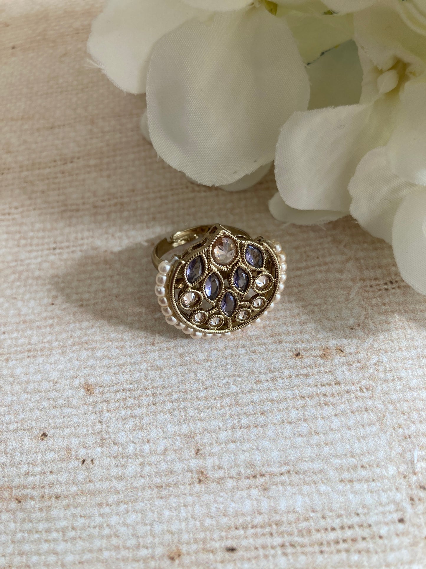 Purple Gold Kundan Adjustable Ring (ST1037)
