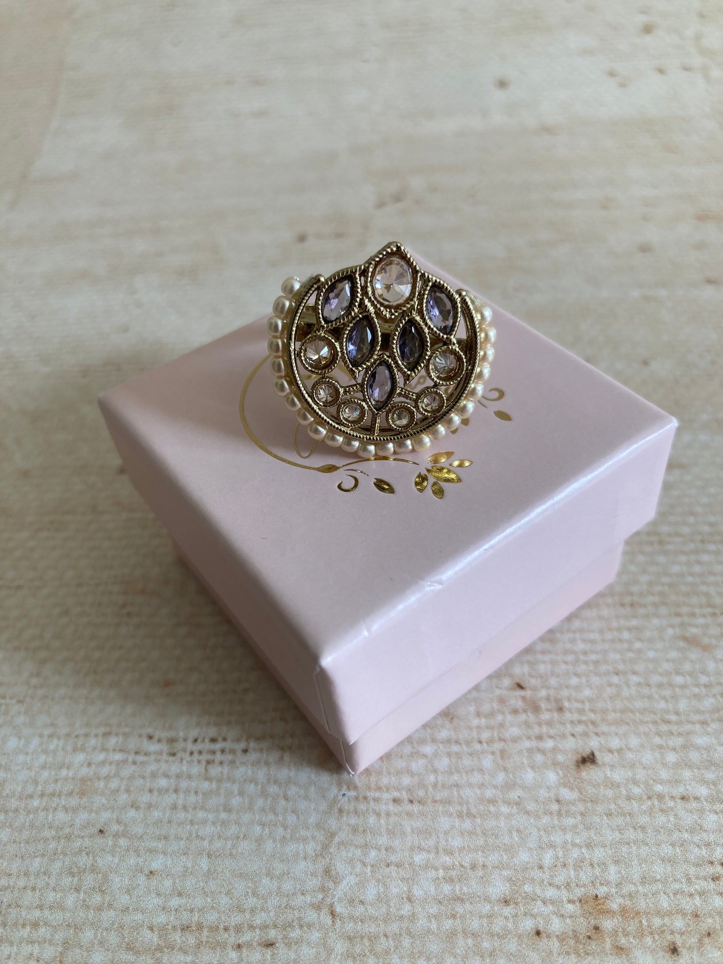 Purple Gold Kundan Adjustable Ring (ST1037)