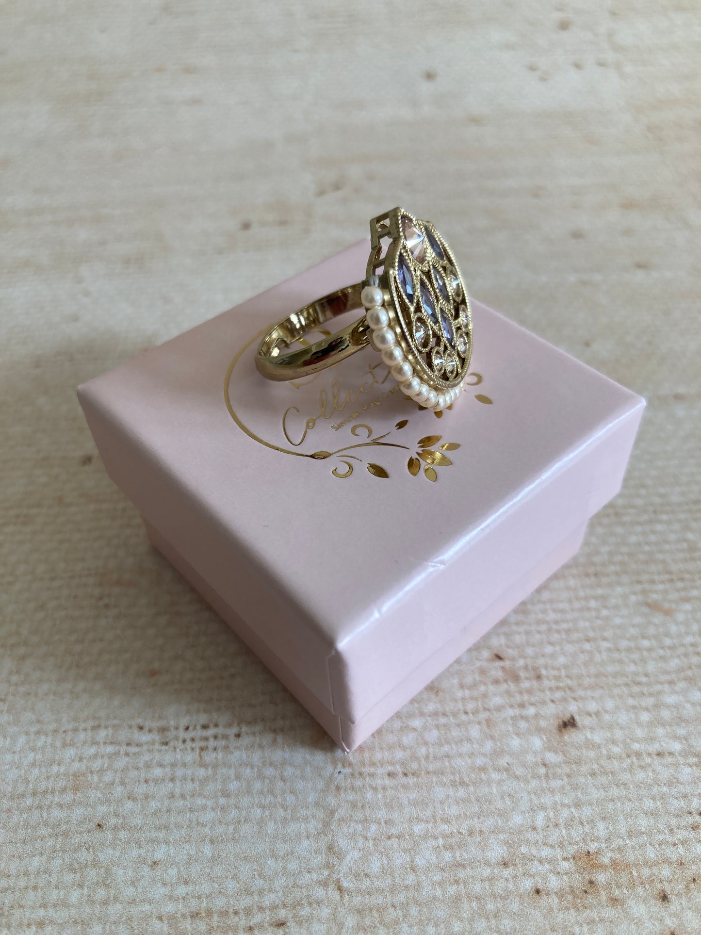Purple Gold Kundan Adjustable Ring (ST1037)