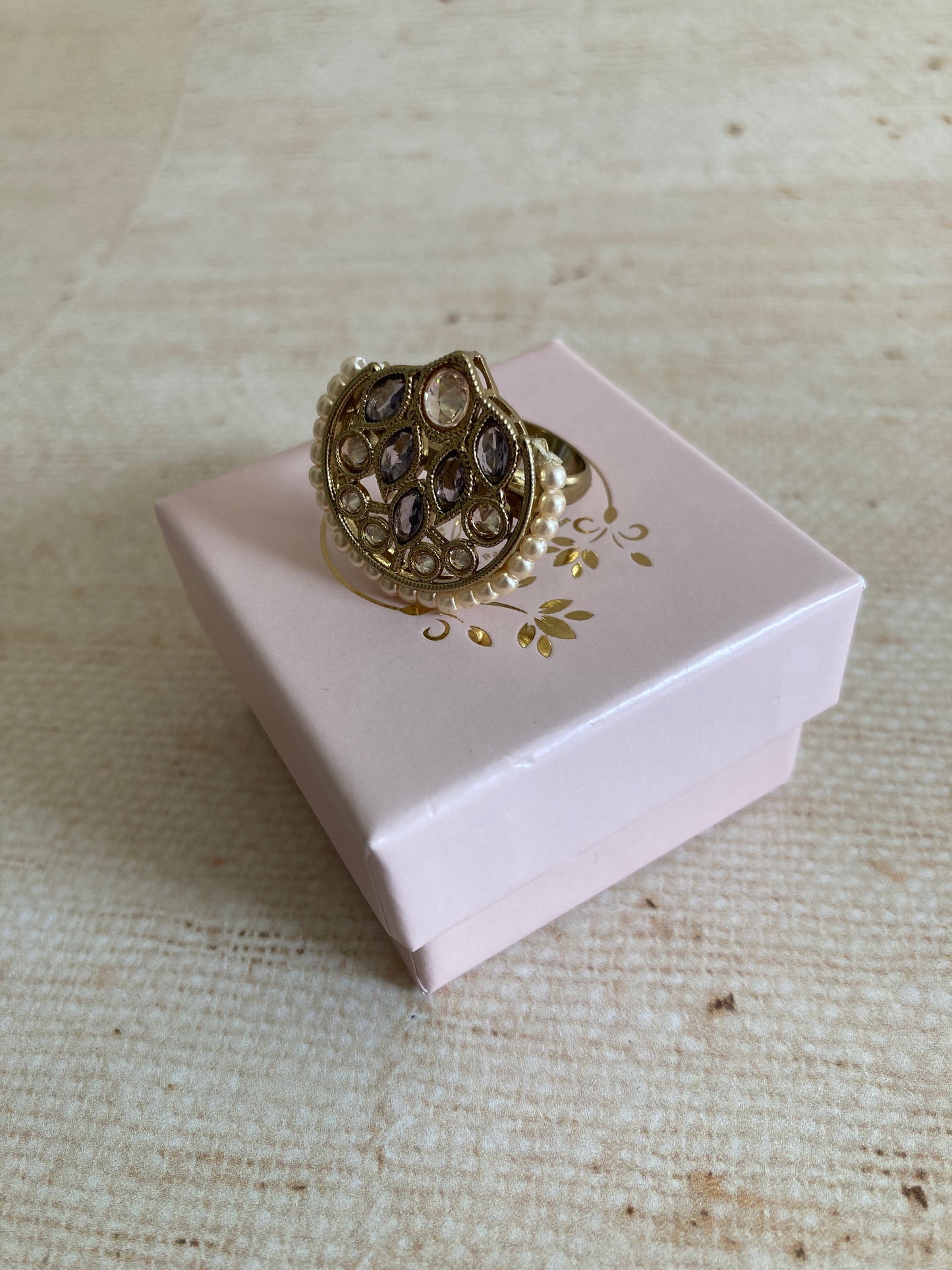 Purple Gold Kundan Adjustable Ring (ST1037)