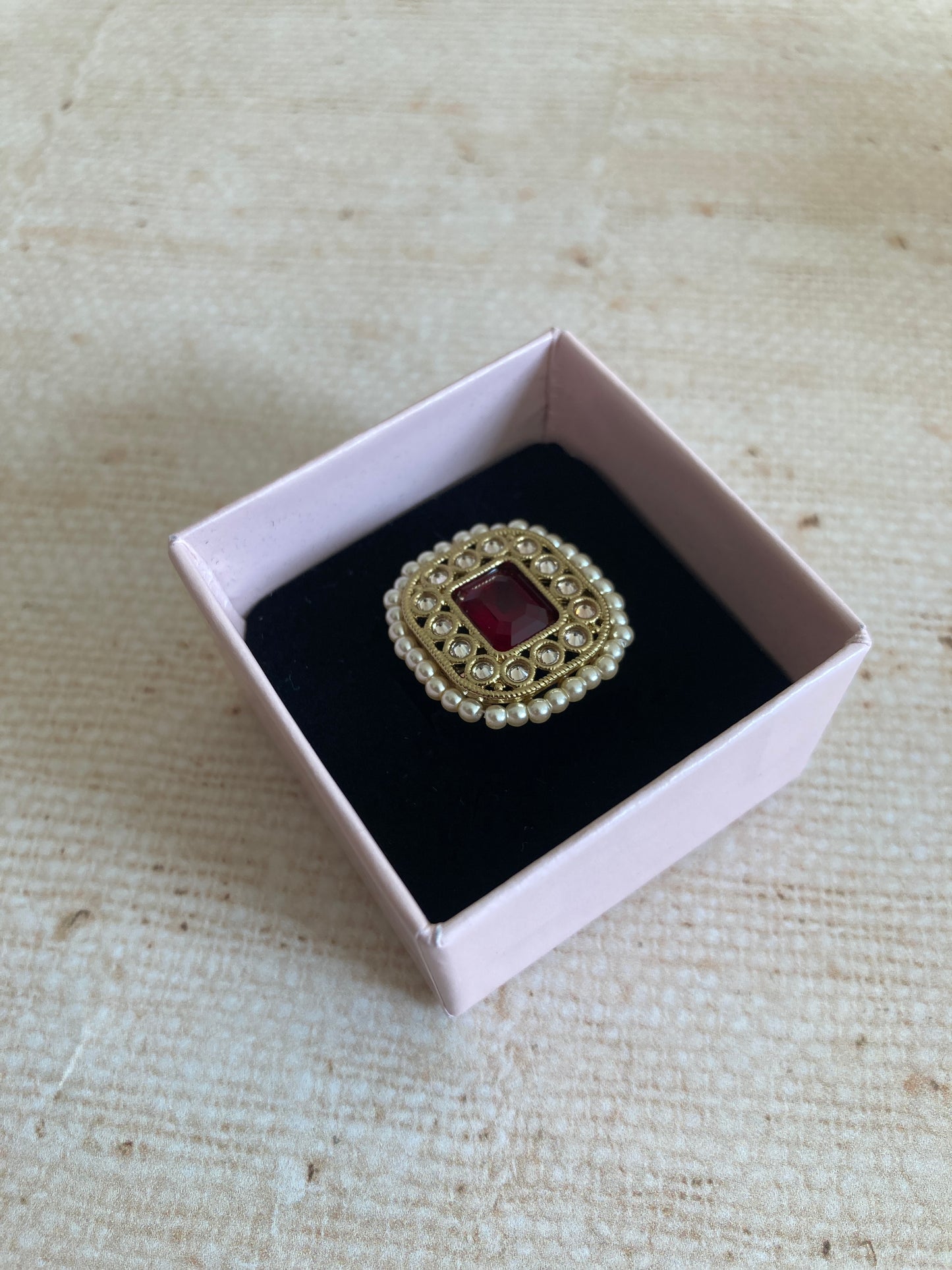 Gold Maroon Kundan Adjustable Ring (ST1036)