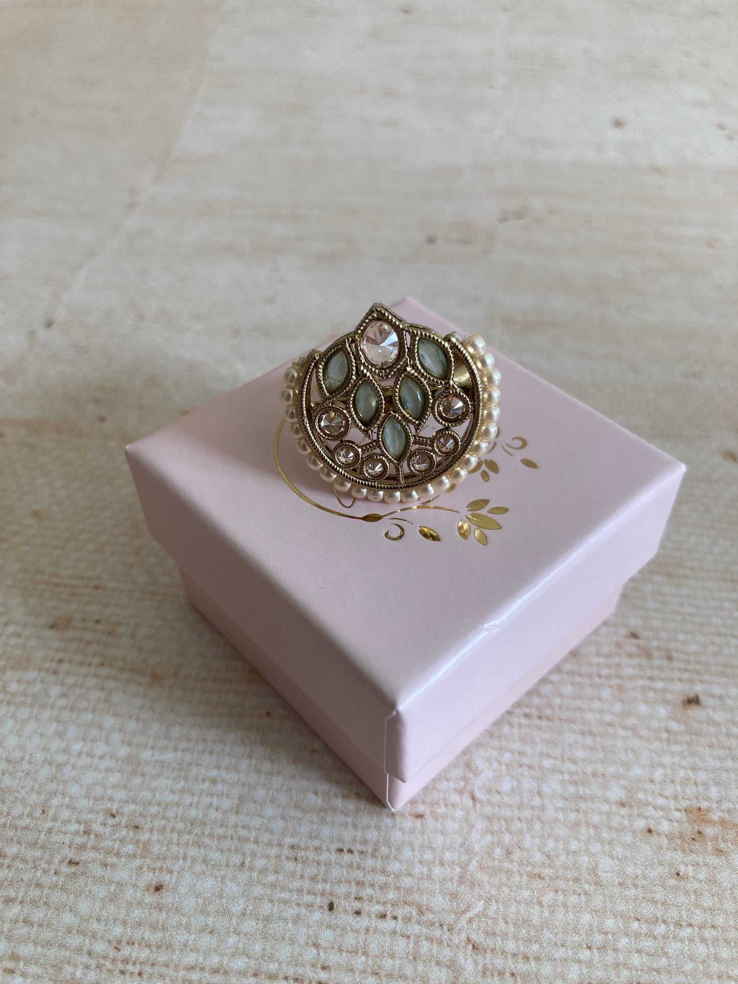 Mint Green Gold Kundan Adjustable Ring (ST1037)