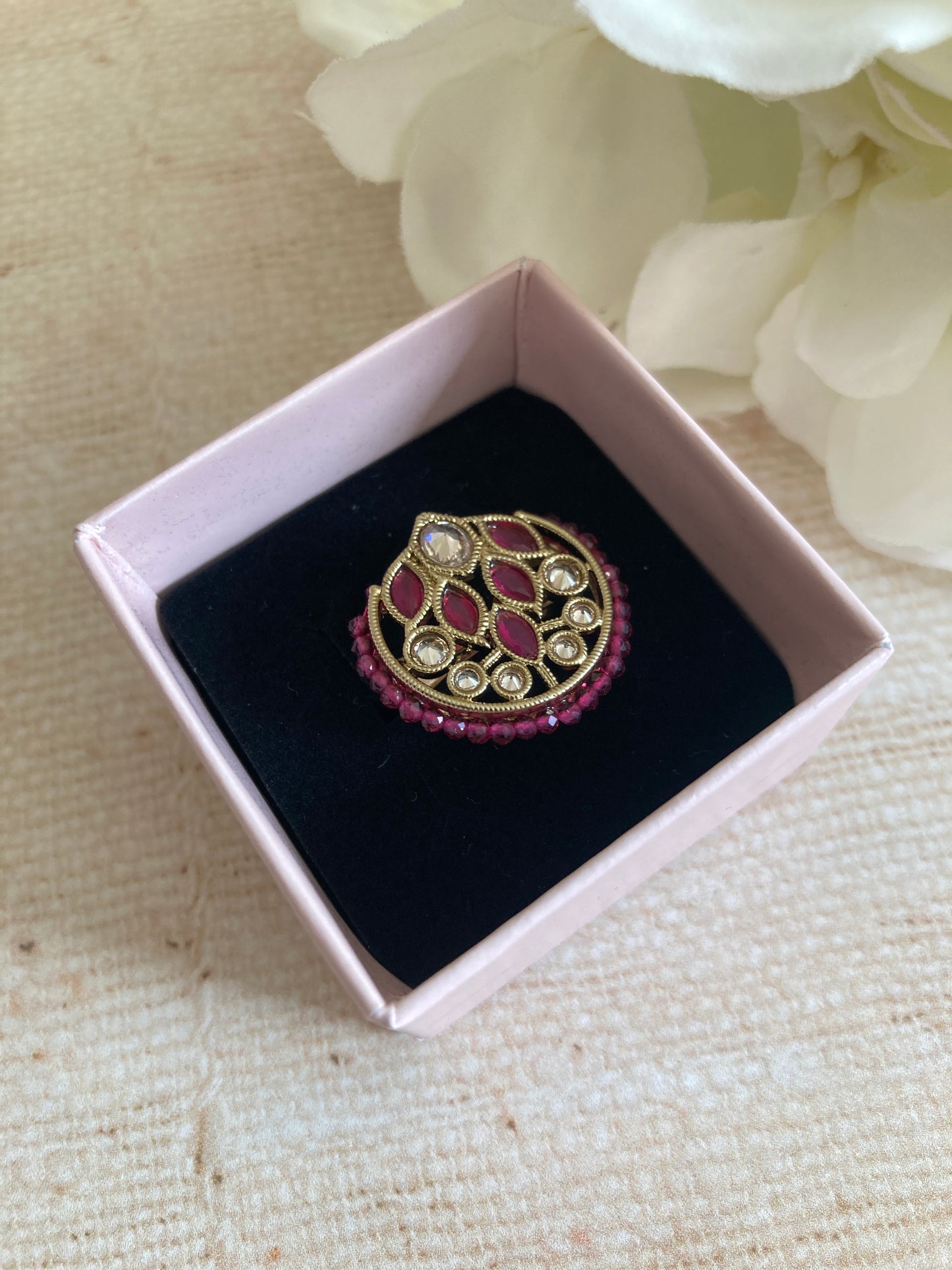 Hot Pink Gold Kundan Adjustable Ring (ST1037)