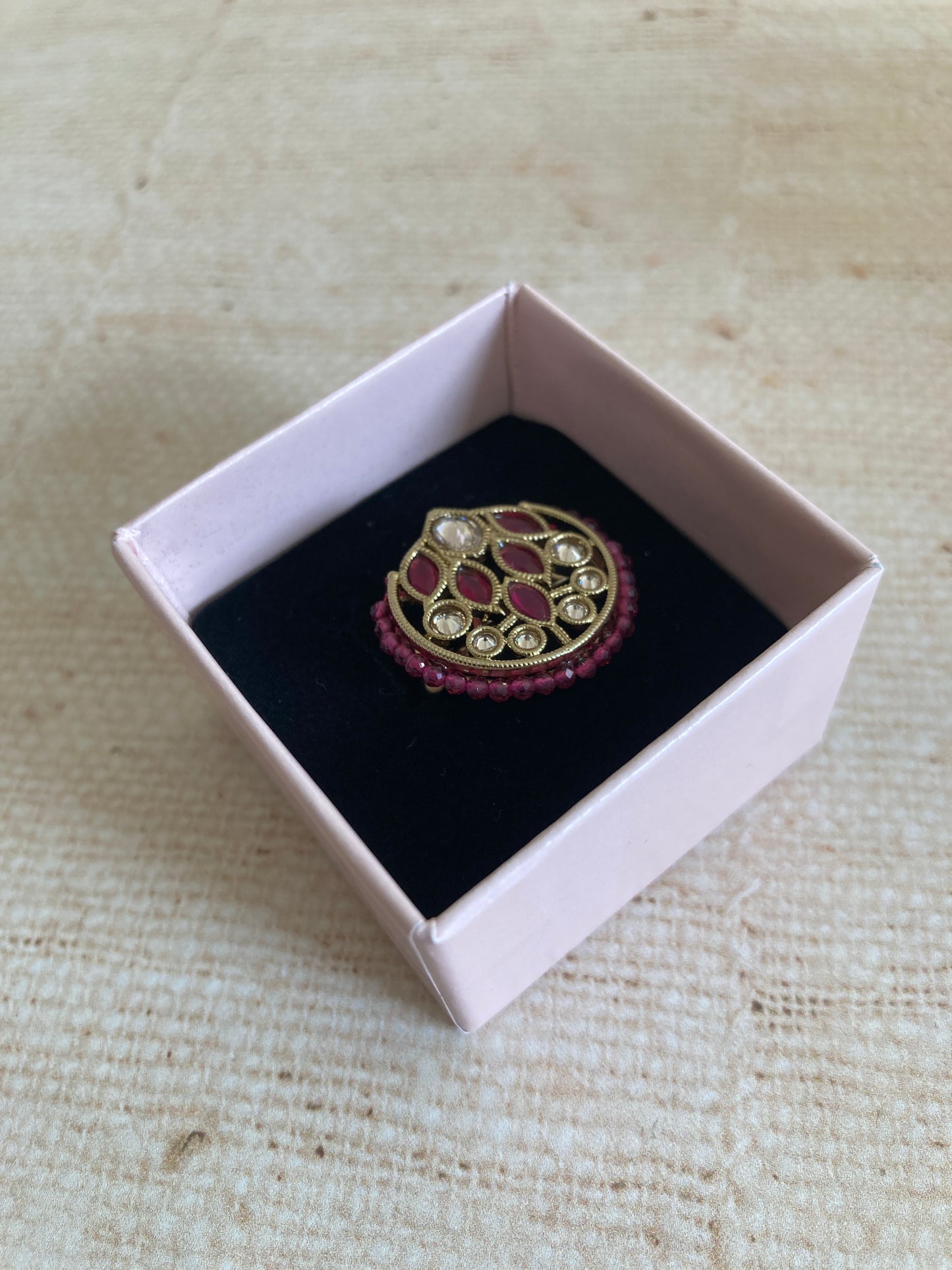 Hot Pink Gold Kundan Adjustable Ring (ST1037)
