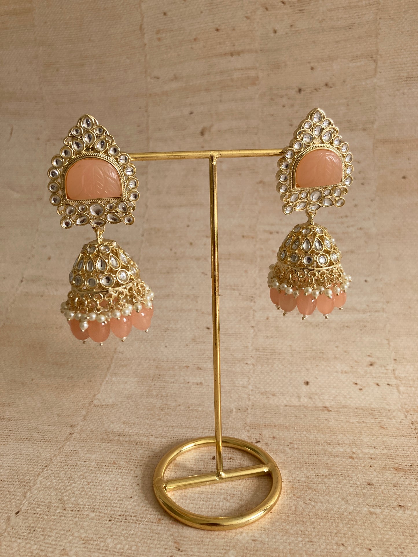 Peach Gold Kundan Jhumki Indian Earrings (ST1034)