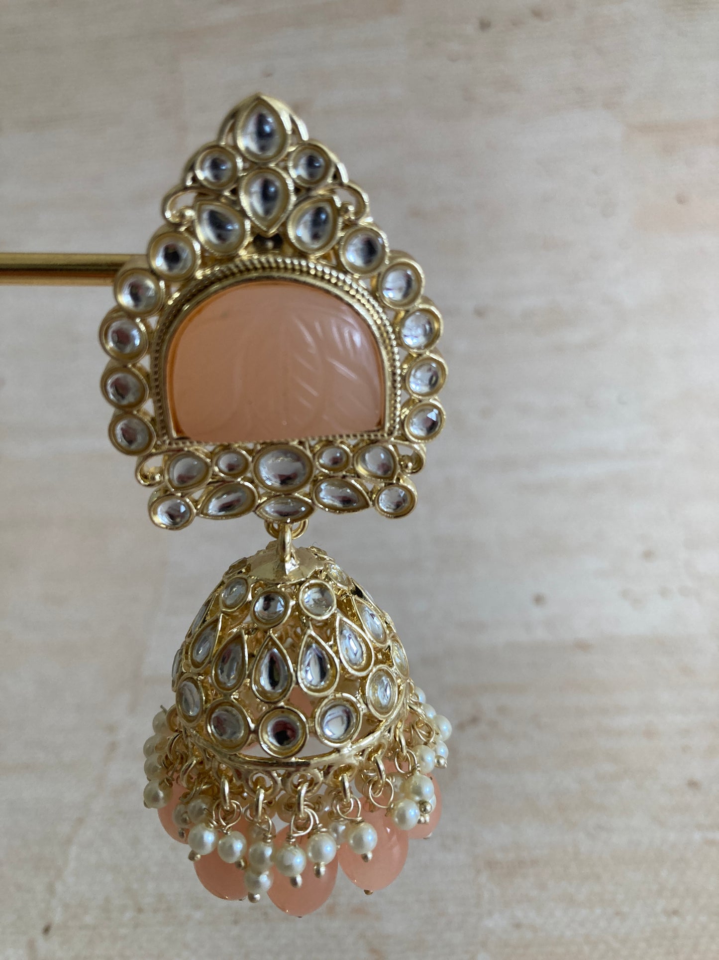 Peach Gold Kundan Jhumki Indian Earrings (ST1034)