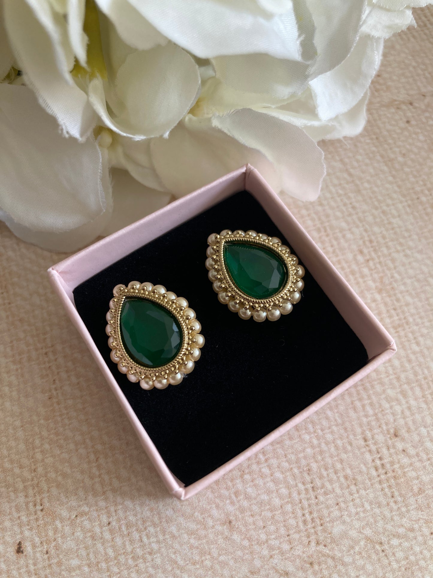 Maya Emerald Green Gold Stud Earrings (ST1035)