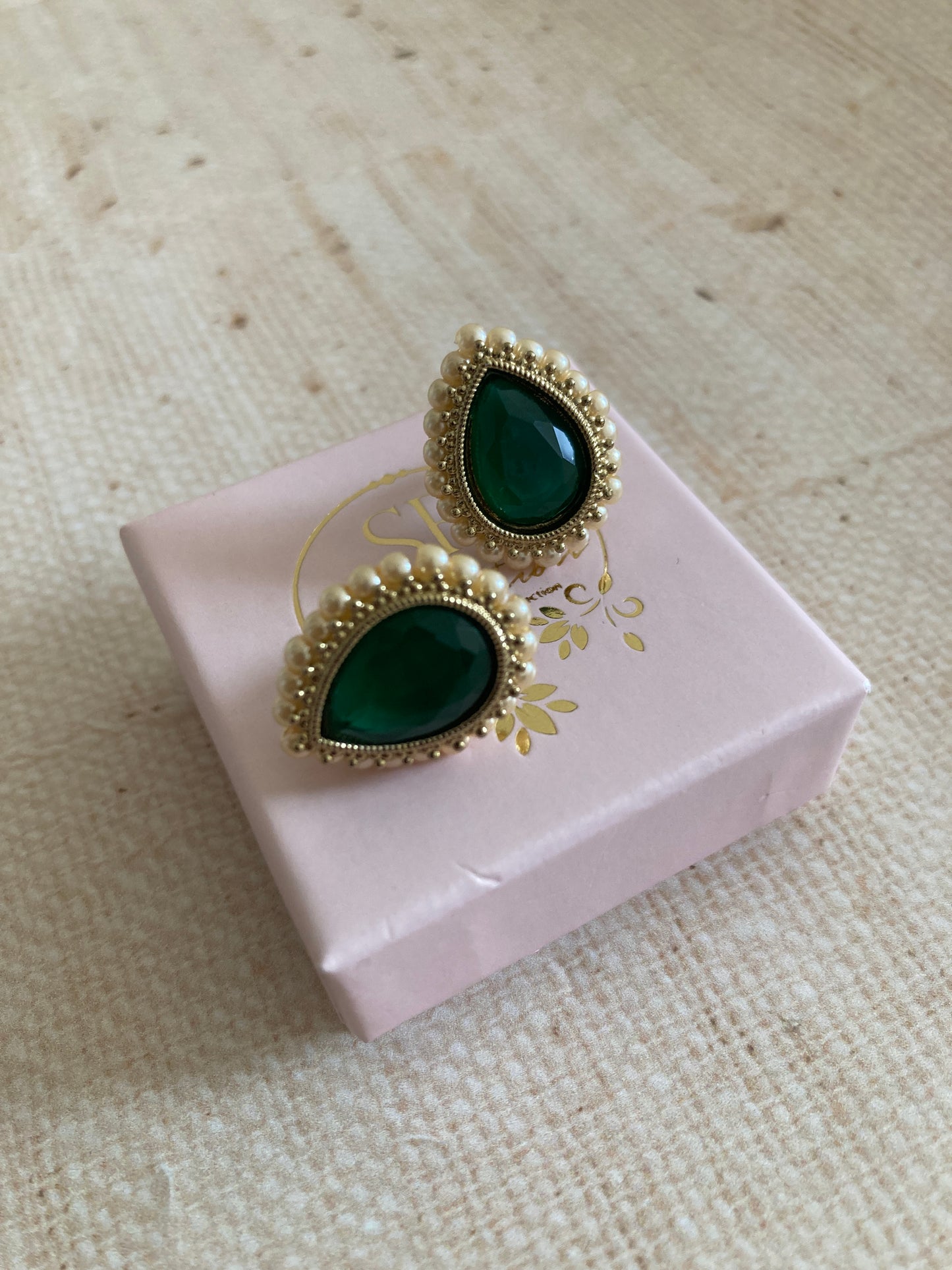 Maya Emerald Green Gold Stud Earrings (ST1035)