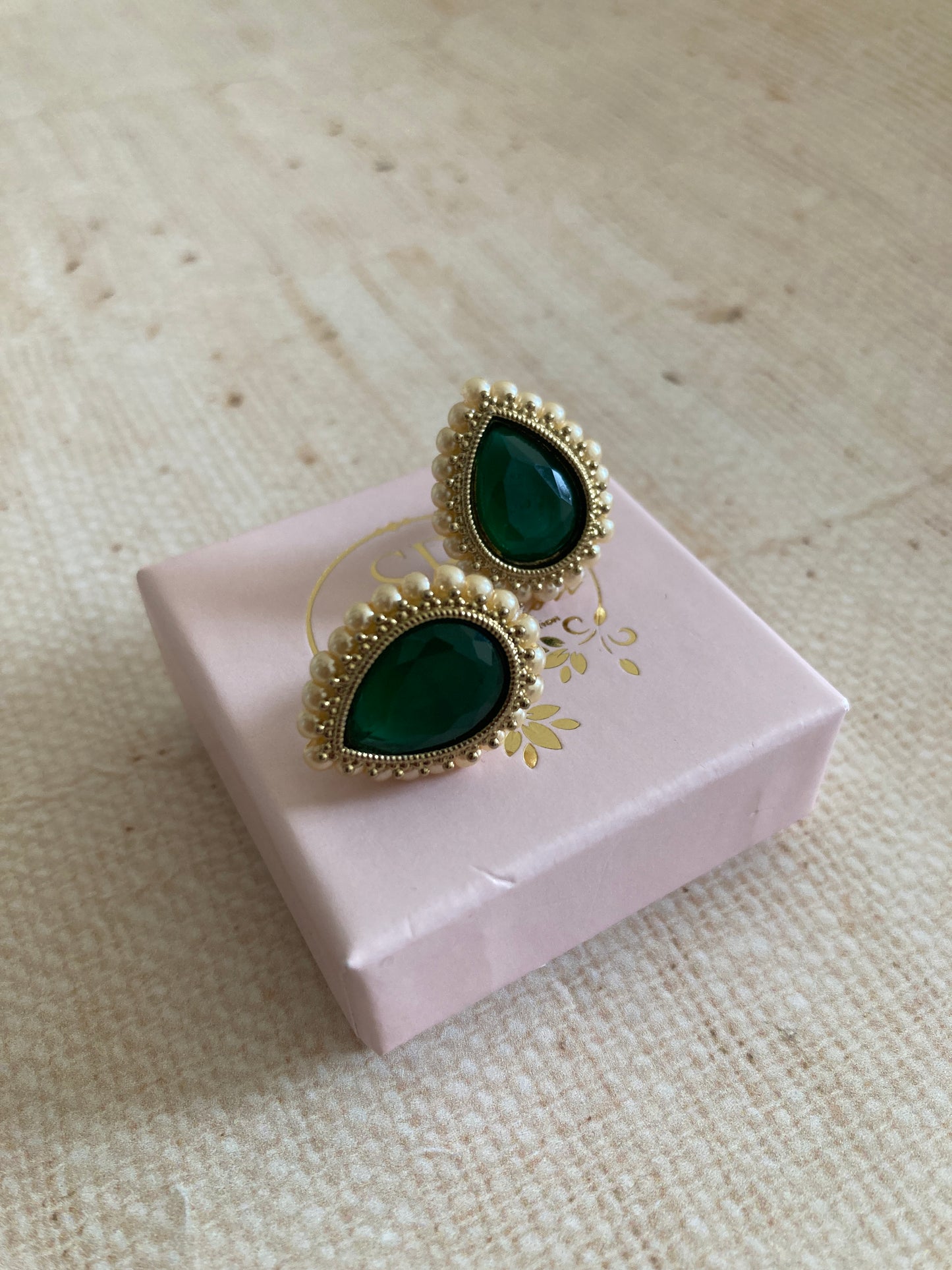 Maya Emerald Green Gold Stud Earrings (ST1035)
