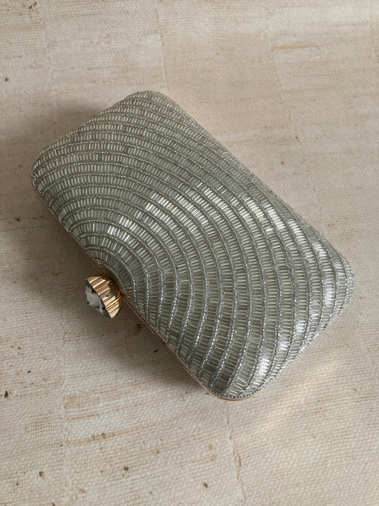 Adele (Rectangular Clutch) (Silver) (Flower Clasp) (ST291)