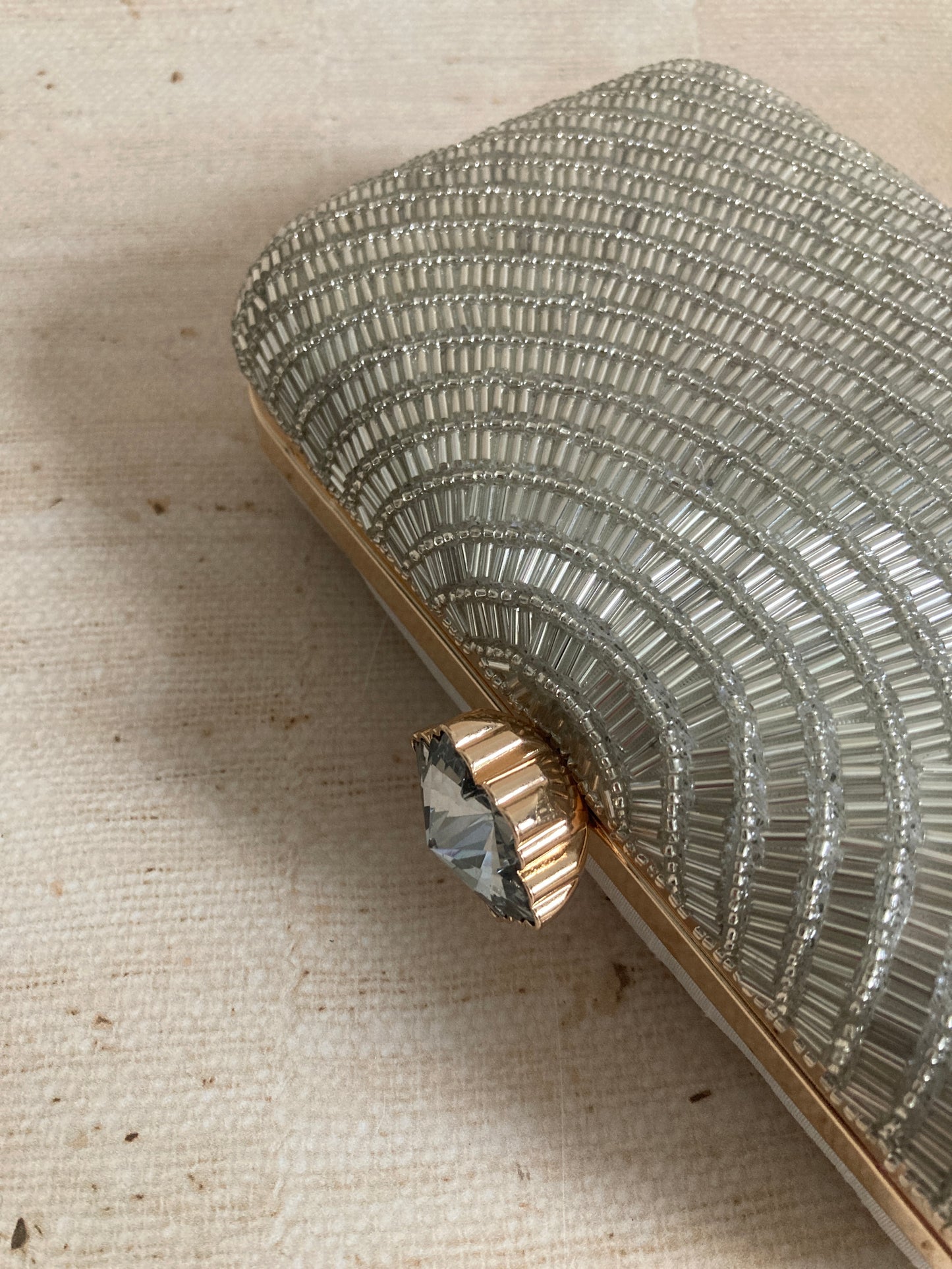 Adele (Rectangular Clutch) (Silver) (Flower Clasp) (ST291)