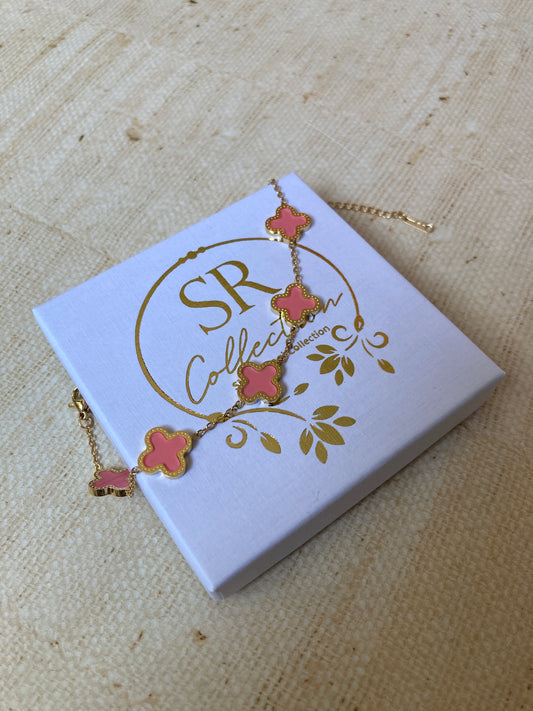 Adina Clover Bracelet (ST374) (Gold Pink)