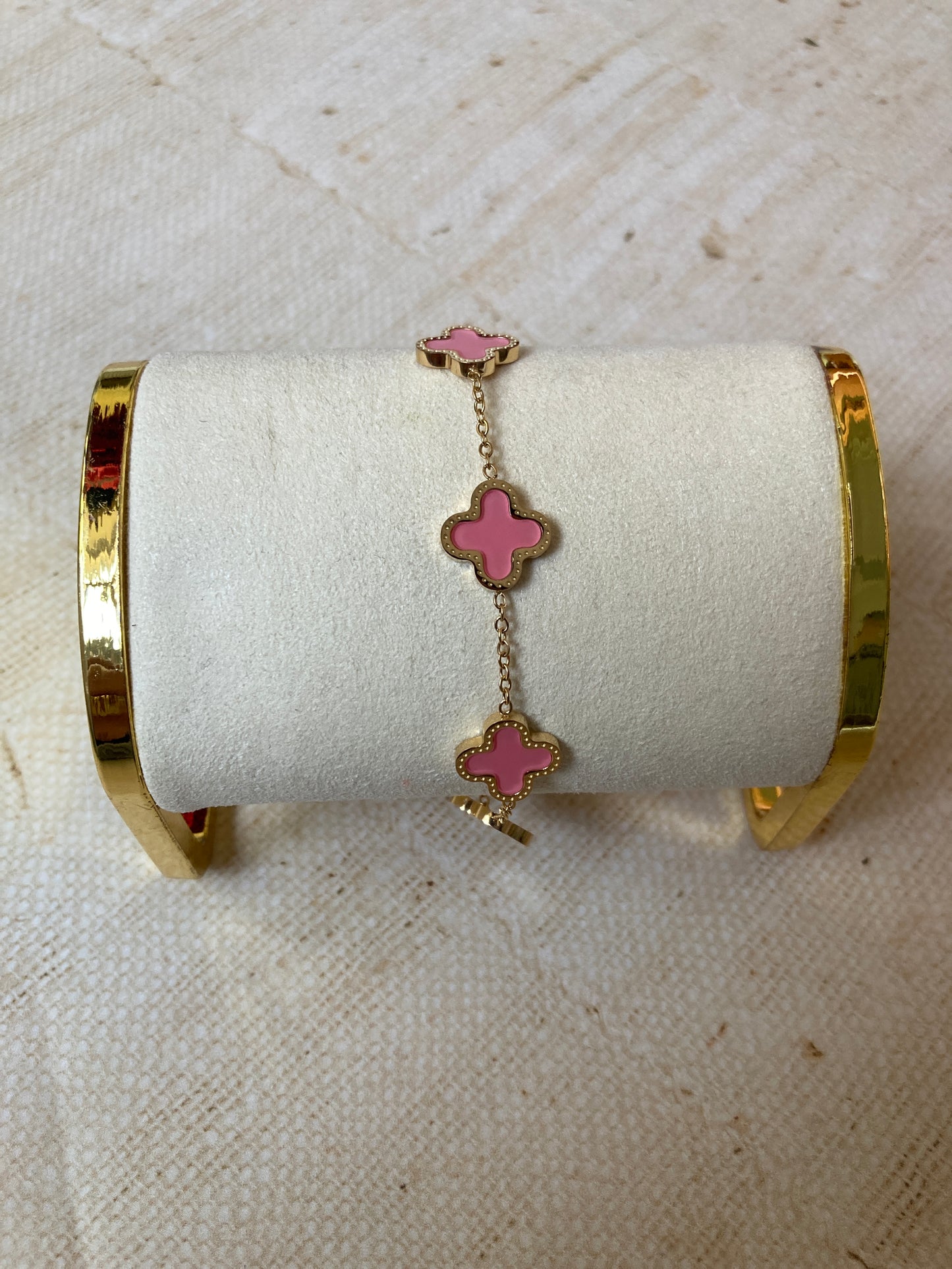 Adina Clover Bracelet (ST374) (Gold Pink)
