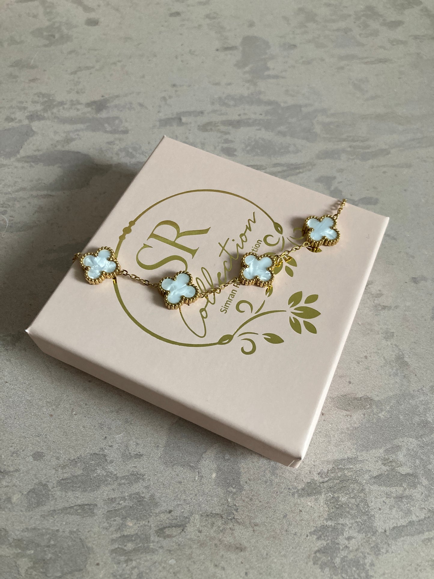 Gold White Clover Bracelet