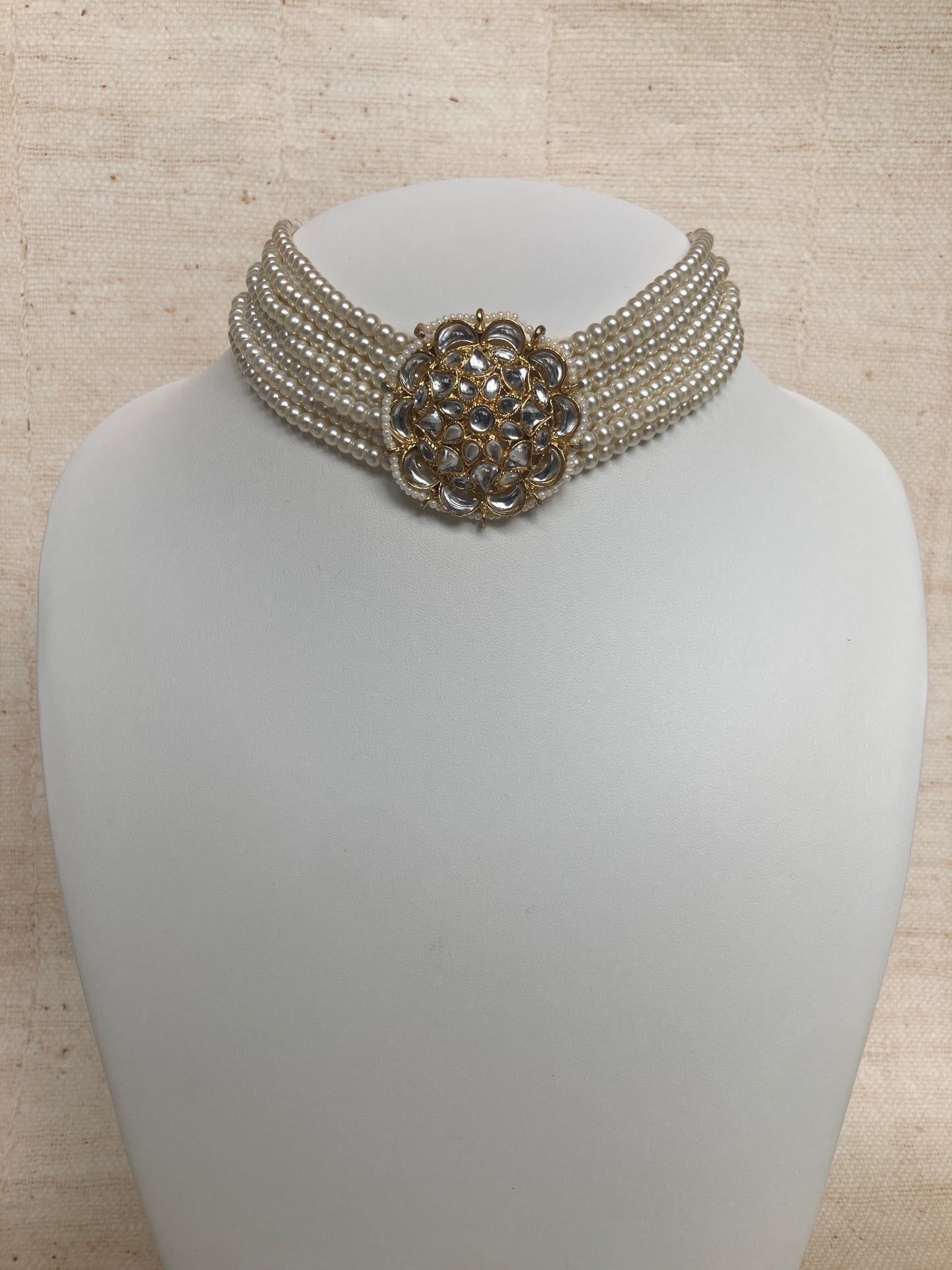 Navdeep Gold Plated Kundan And Pearl Choker Set (ST1049) (White)