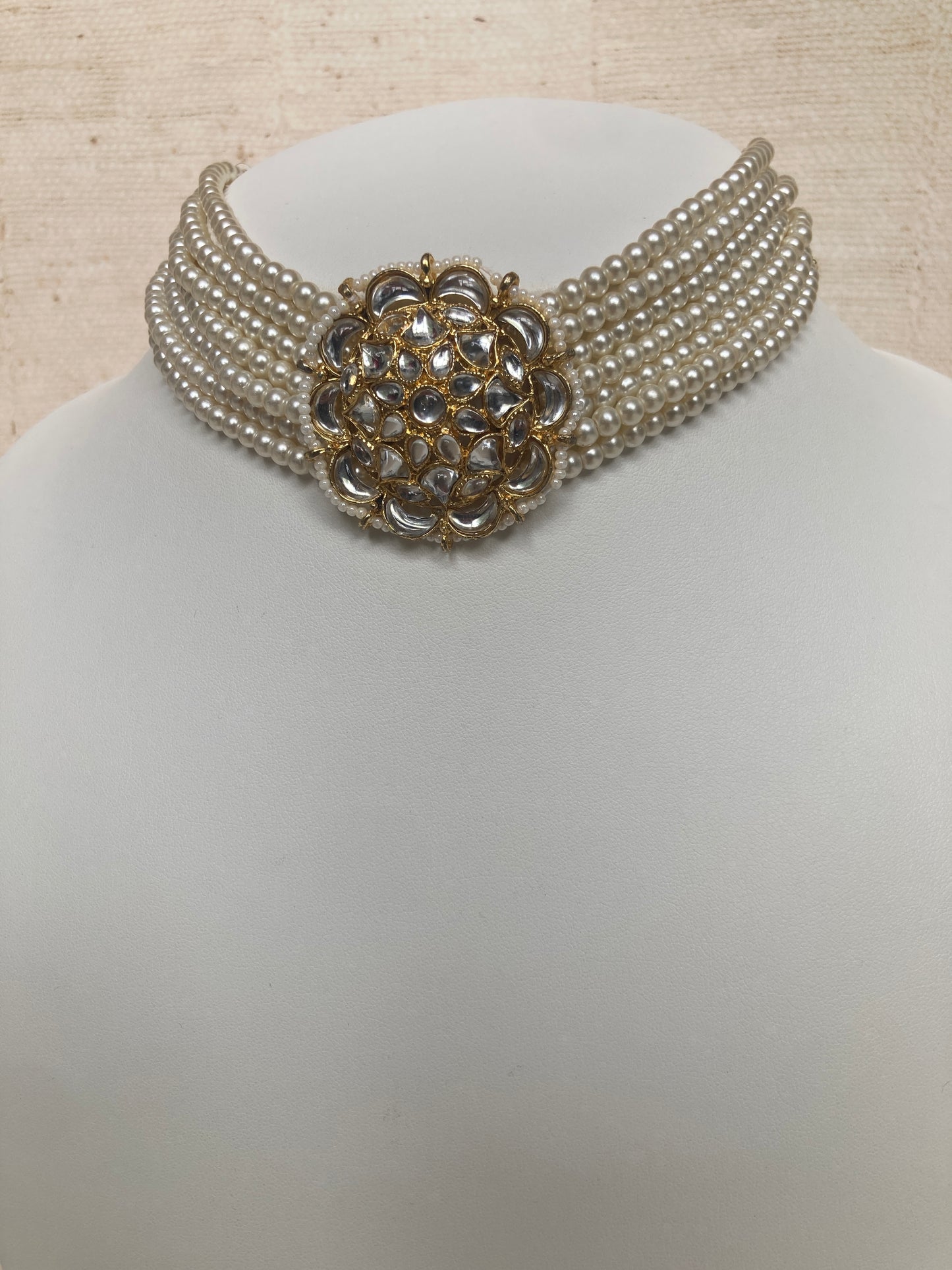Navdeep Gold Plated Kundan And Pearl Choker Set (ST1049) (White)