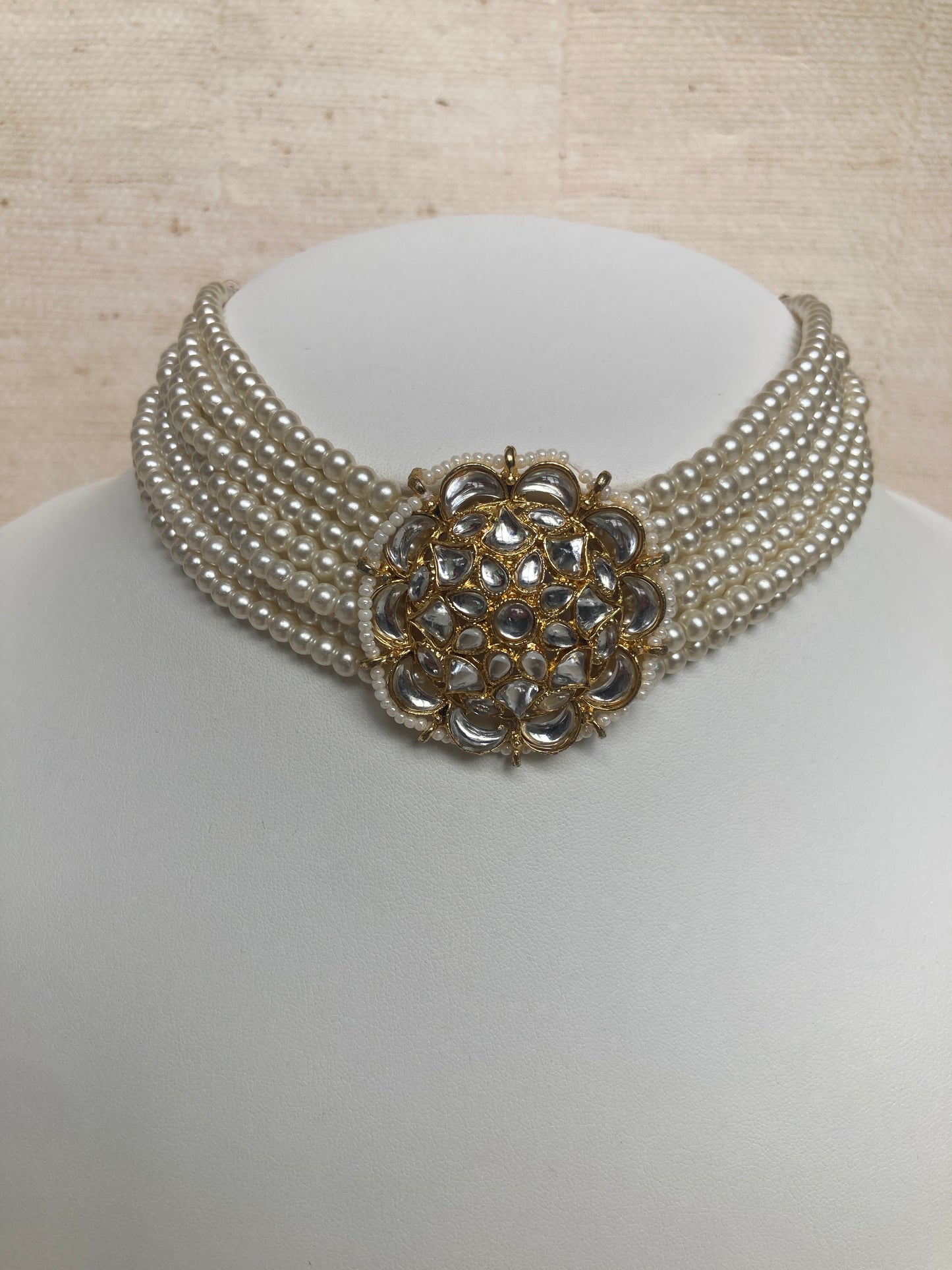 Navdeep Gold Plated Kundan And Pearl Choker Set (ST1049) (White)