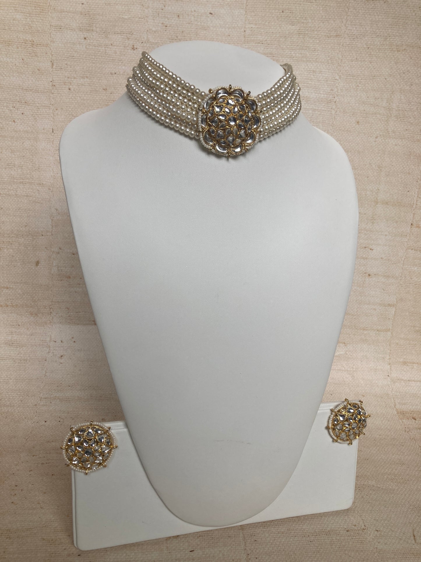 Navdeep Gold Plated Kundan And Pearl Choker Set (ST1049) (White)