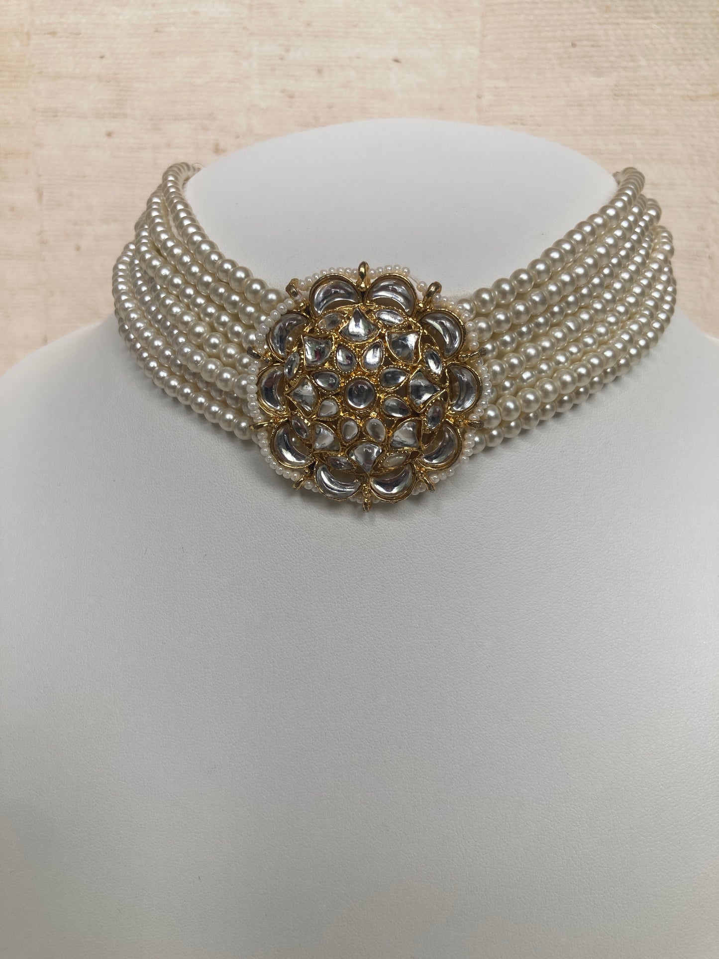 Navdeep Gold Plated Kundan And Pearl Choker Set (ST1049) (White)