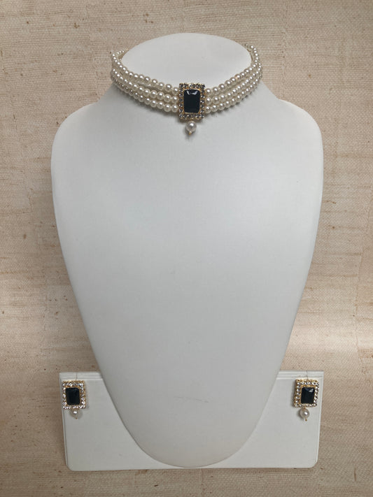 Safeena 18K Gold Plated Handcrafted Pearl Choker Set (ST793) (Black)