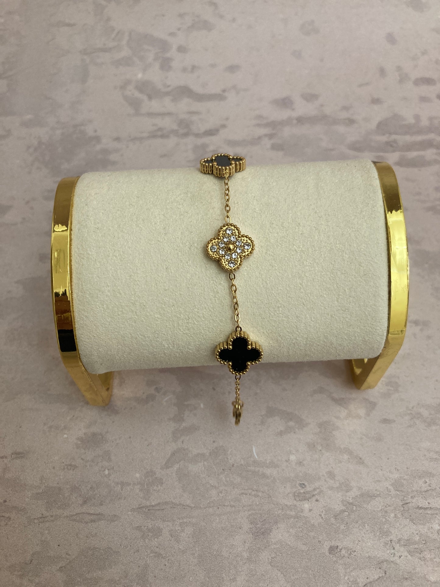 Christa 18K Gold Plated Clover Bracelet (ST838) (Black)