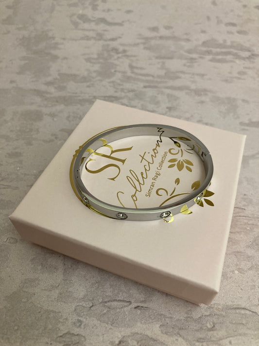 Stainless Steel Silver Zirconia Bangle (ST821)