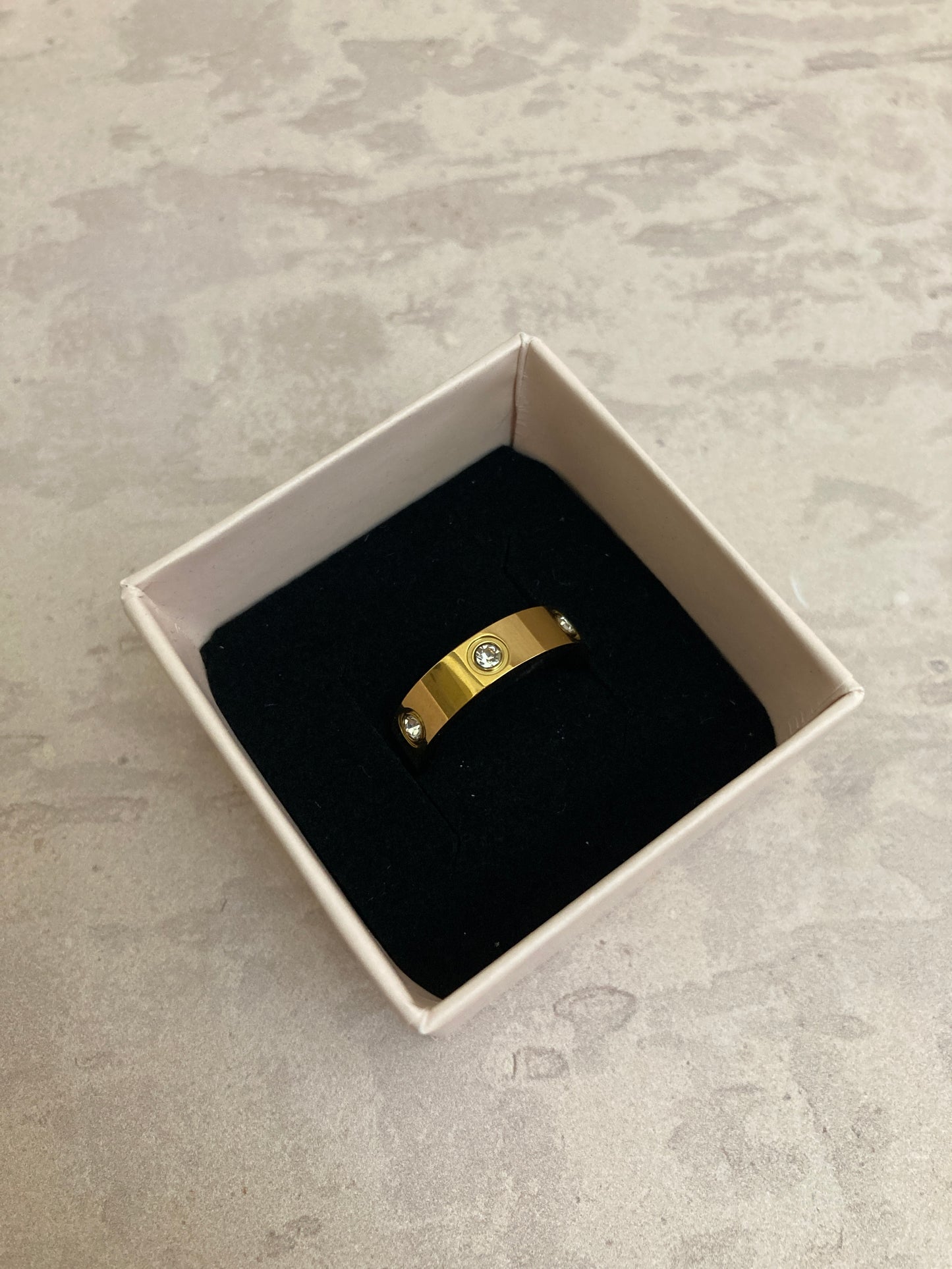 Luxury Stainless Steel Gold Zirconia Encrusted Ring (ST840)
