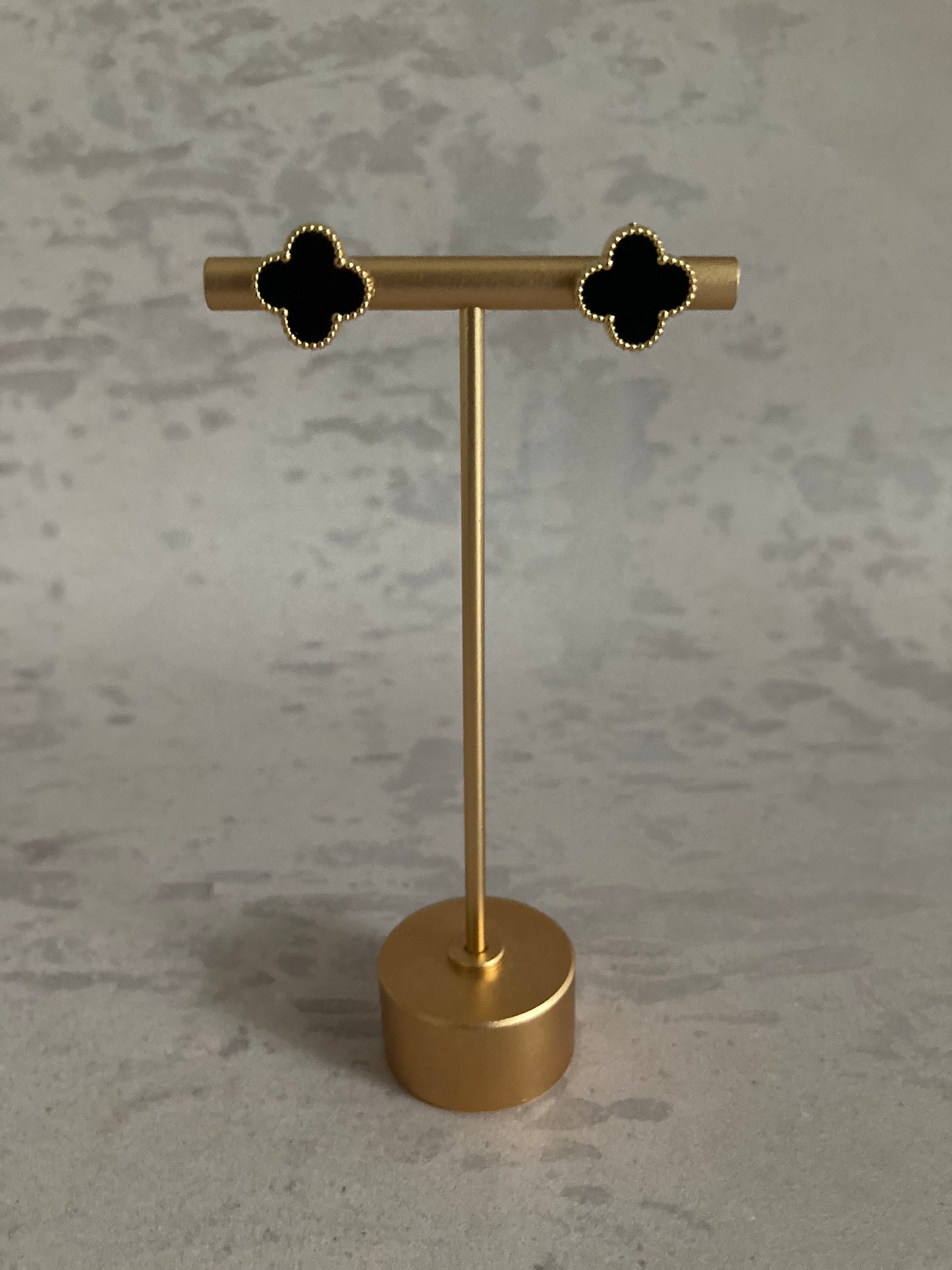 Clover Stud Earrings (ST814) (Gold Black)
