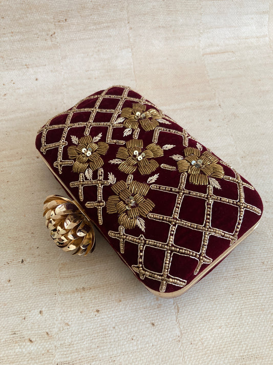 Jind (Rectangular Velvet Clutch) (Maroon) (ST1047)