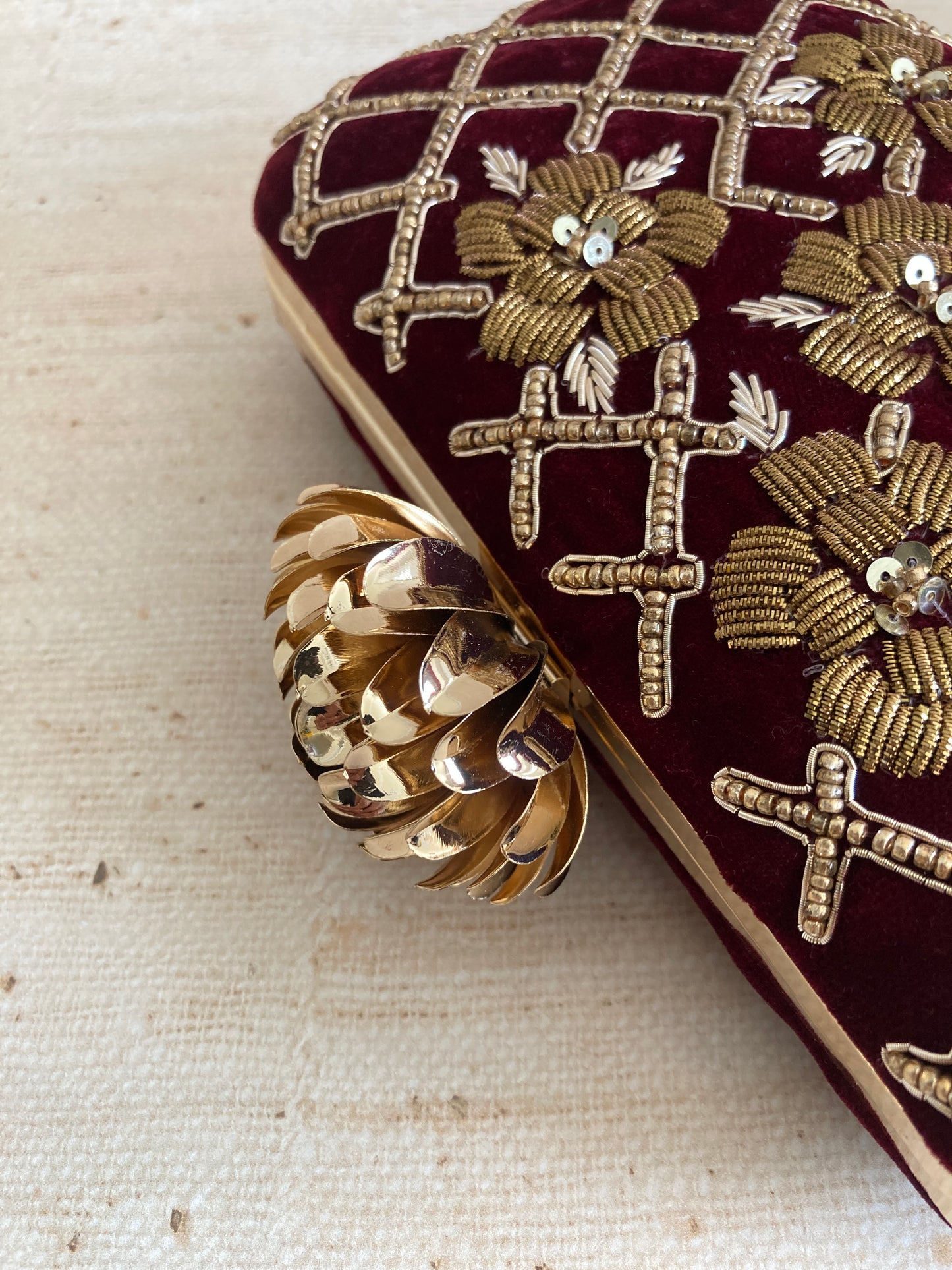 Jind (Rectangular Velvet Clutch) (Maroon) (ST1047)