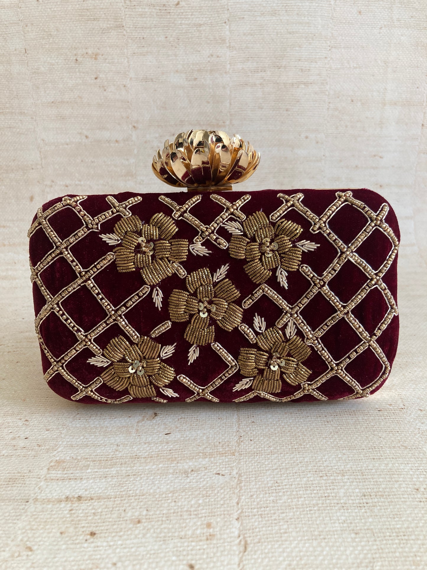 Jind (Rectangular Velvet Clutch) (Maroon) (ST1047)