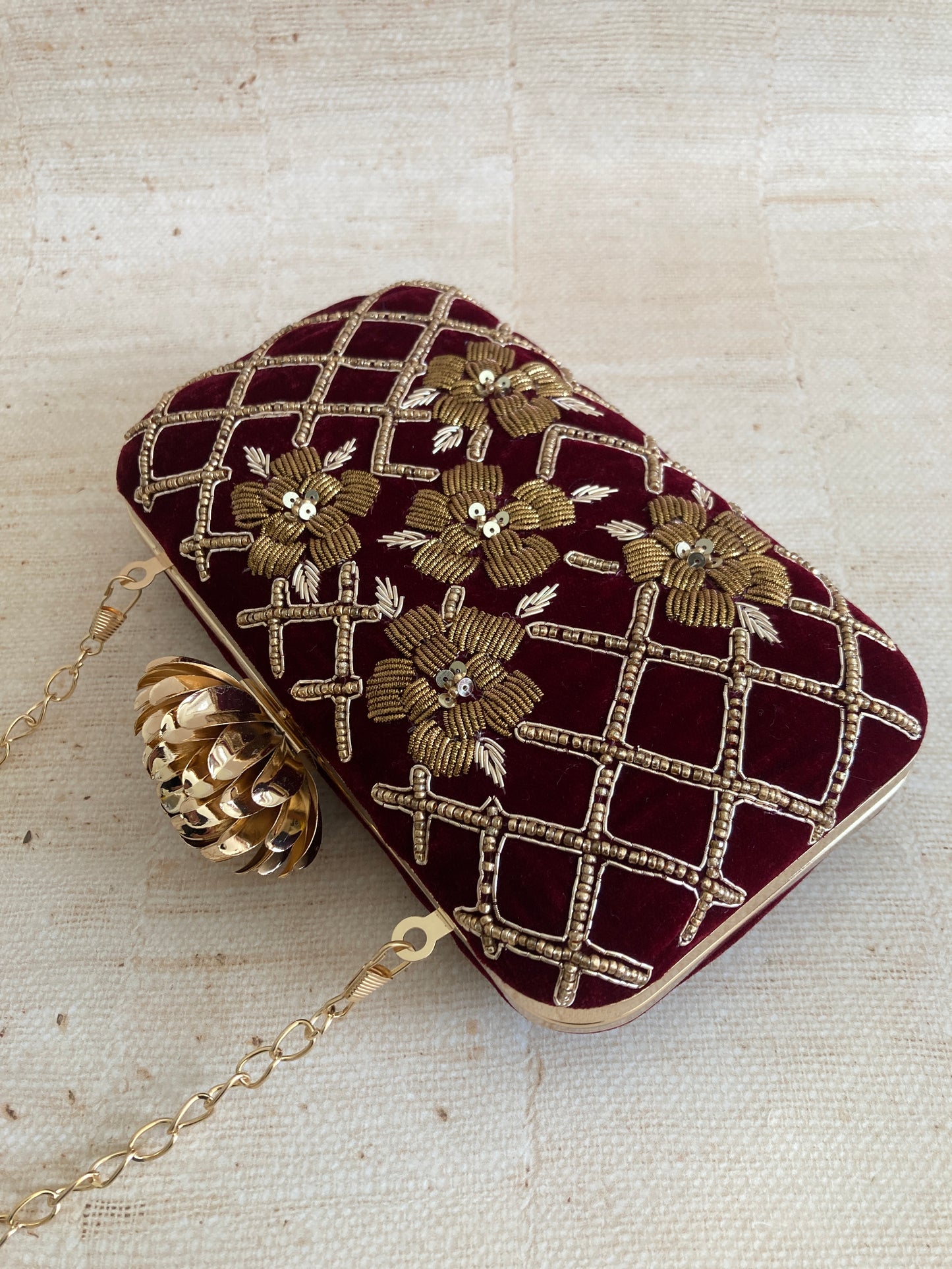 Jind (Rectangular Velvet Clutch) (Maroon) (ST1047)