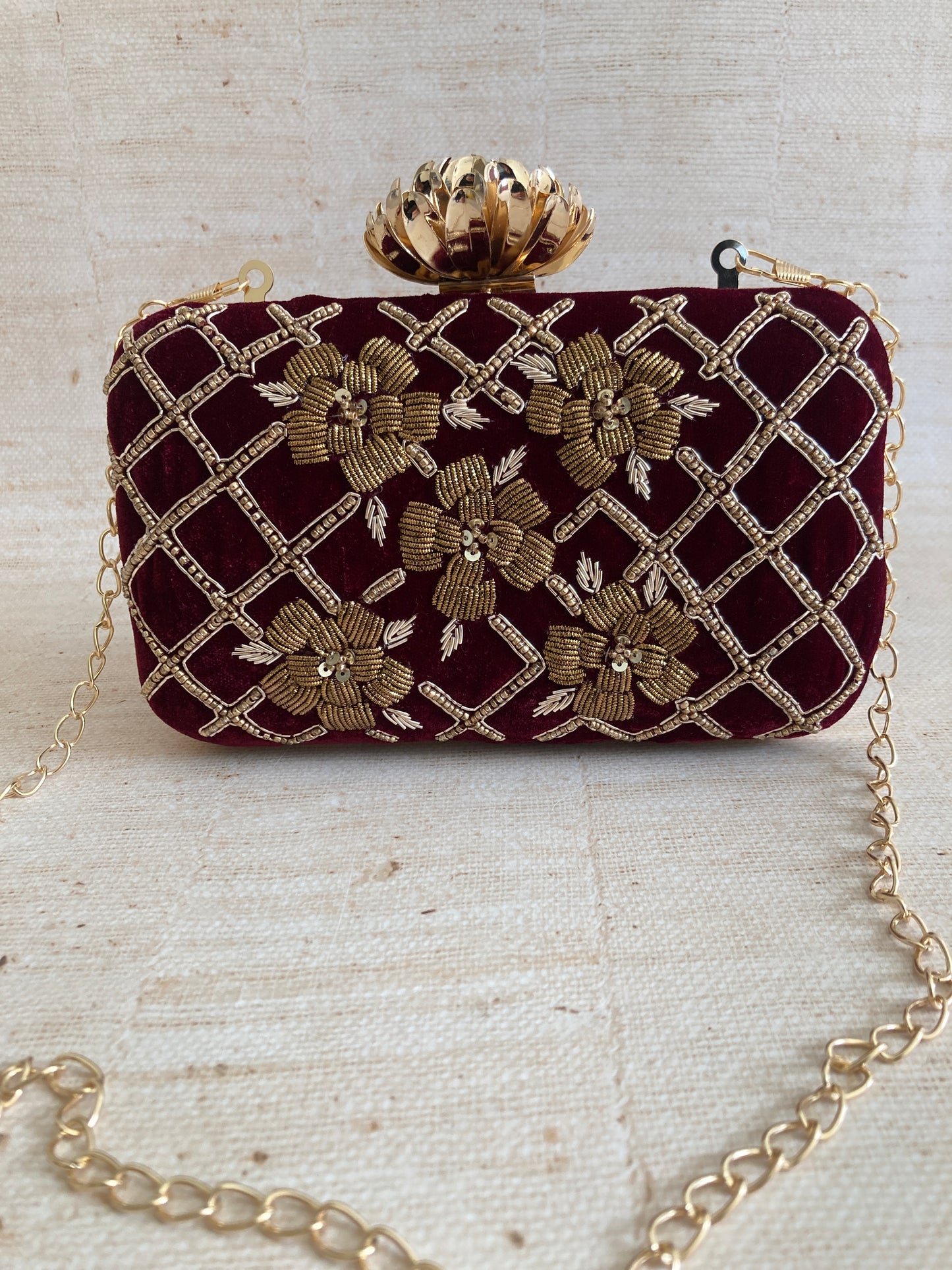 Jind (Rectangular Velvet Clutch) (Maroon) (ST1047)